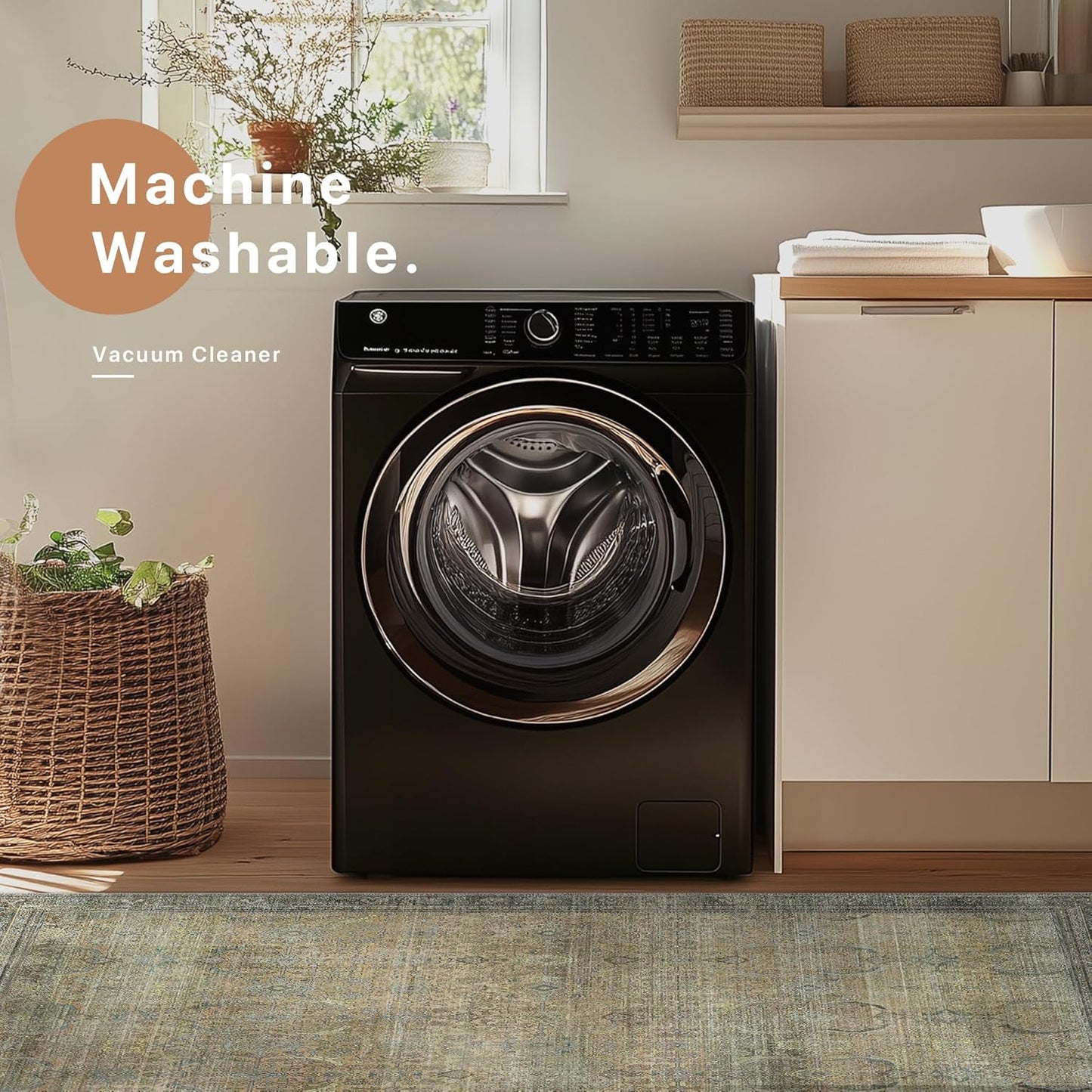 2X5 Area Rugs Machine Washable Rugs for Living Room, Vintage Boho Large Rugs for Bedroom Dining Room, Non Slip Indoor Soft Distressed Lightweight Thin Low Pile Carpet, Vintage Sunset