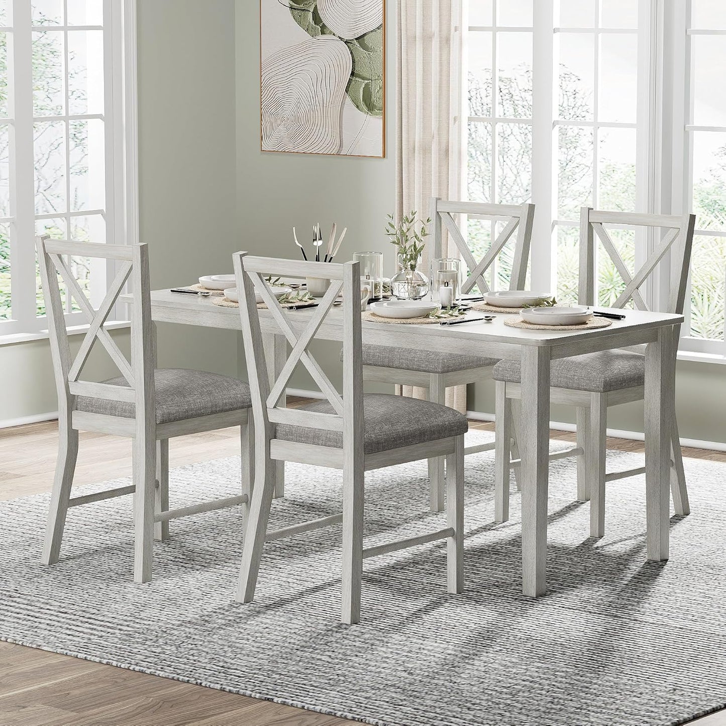 Solid Wood Dining Chairs, Part of Dining Table Set, Mix and Match Table, Chairs Sold Separately for Dining Room, Kitchen, Grey