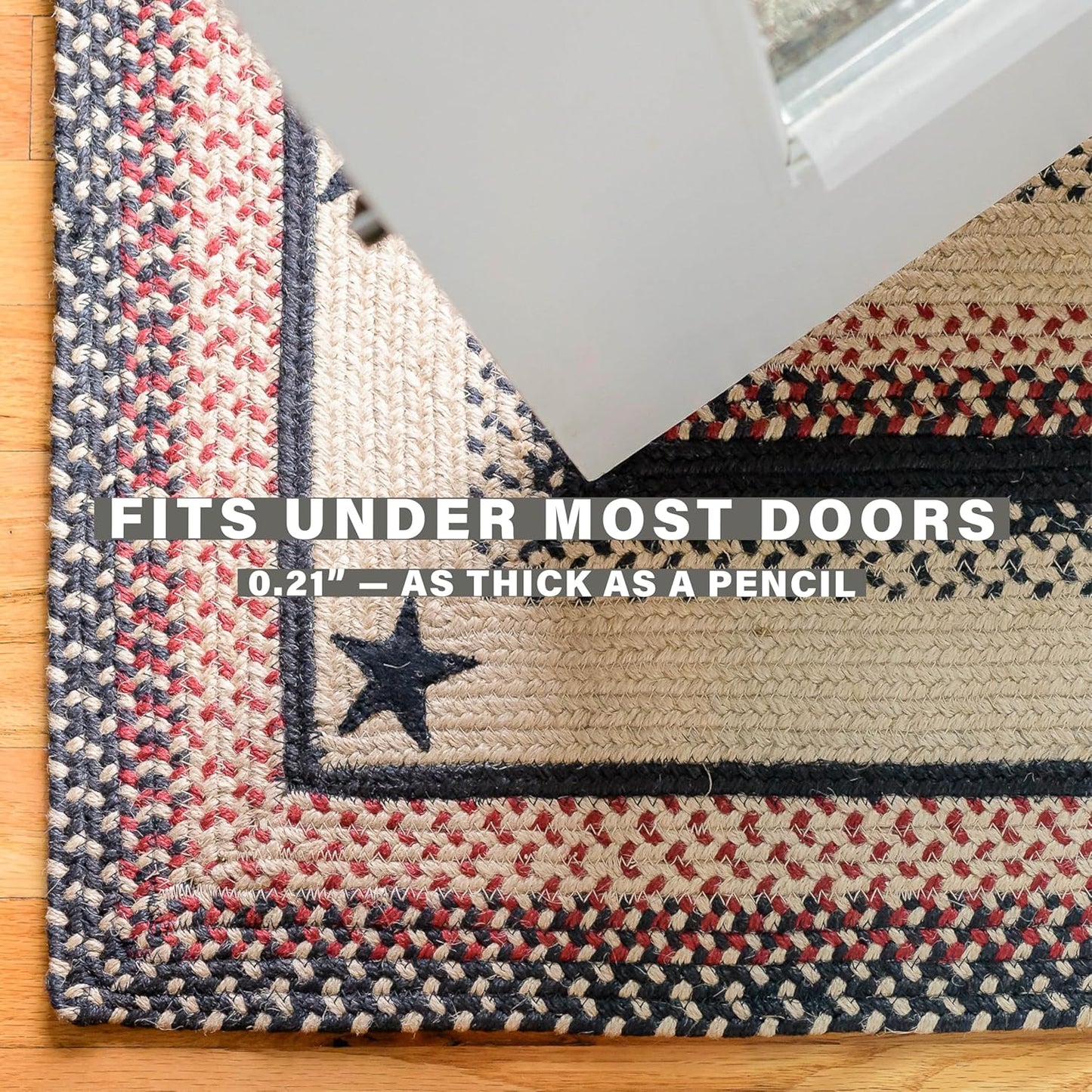 Homespice Gloucester Jute Braided Rug 27x45in Rect Black-Tan-Red Natural Jute Rug. Uses- Indoor Entryway, Kitchen Rug, Bedroom Doorway Reversible, Rustic, Country, Primitive, Farmhouse Decor