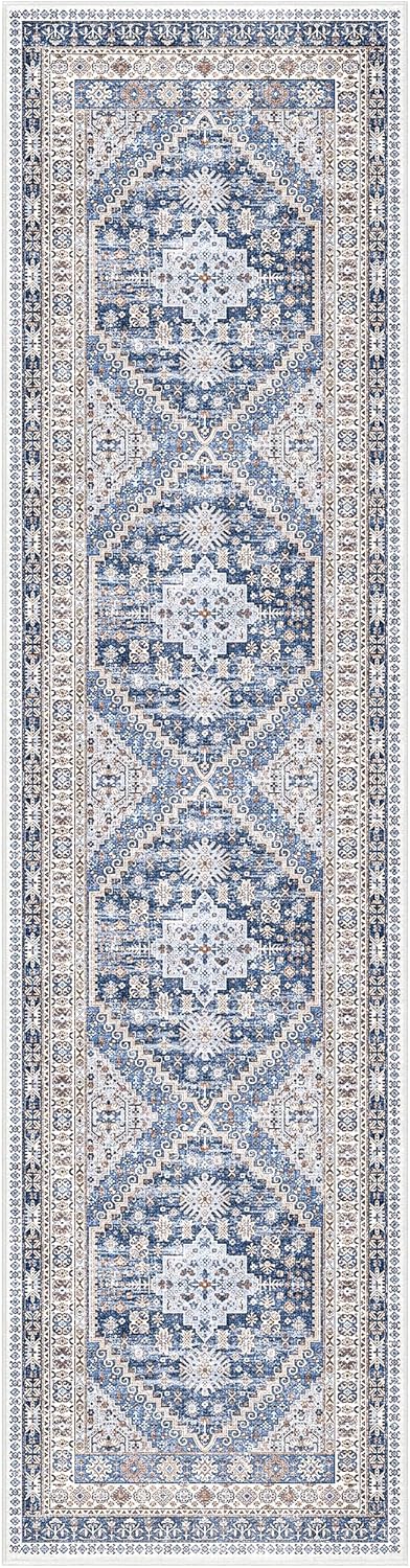 zesthome Washable Runner Rug 2.5x10 - Stain Resistant Entryway Rug,Ultra-Thin Kitchen Rugs, Anti Slip Backing Runner Rugs for Entrance Laundry Room Indoor Hallway (Blue/Beige,2.5'x10')