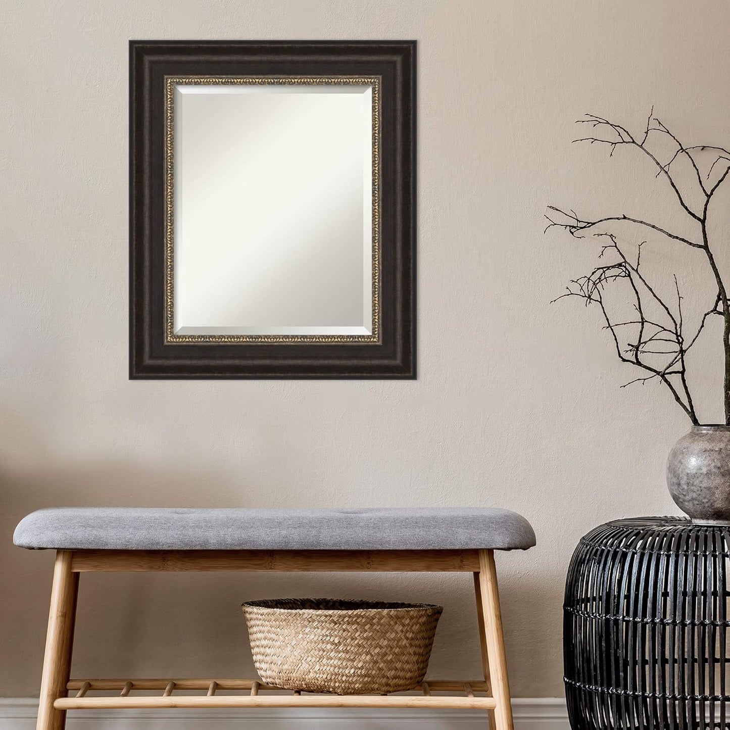 Amanti Art Bronze Bathroom Mirror for Over Sink, 27x23 Paragon Bronze Rectangle Vanity Mirror, Small Traditional Frame, Hangs Horizonally and Vertically, Bathroom Wall Decor, Beveled Edge