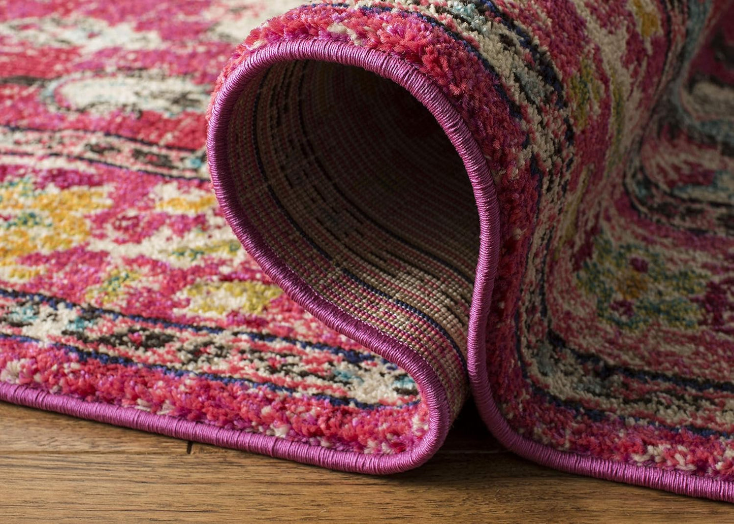 SAFAVIEH Monaco Collection Runner Rug - 2'2" x 12', Pink & Multi, Boho Chic Medallion Distressed Design, Non-Shedding & Easy Care, Ideal for High Traffic Areas in Living Room, Bedroom (MNC243D)