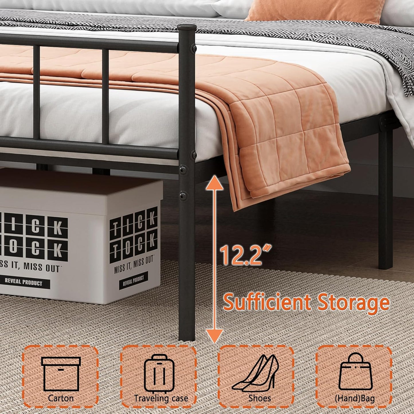 King Bed Frame-Classic Metal Platform Bed Frame,Mattress Foundation with Steel Slat Support,Under Foundation Storage,No Box Spring Needed, Easy Assembly, King Size