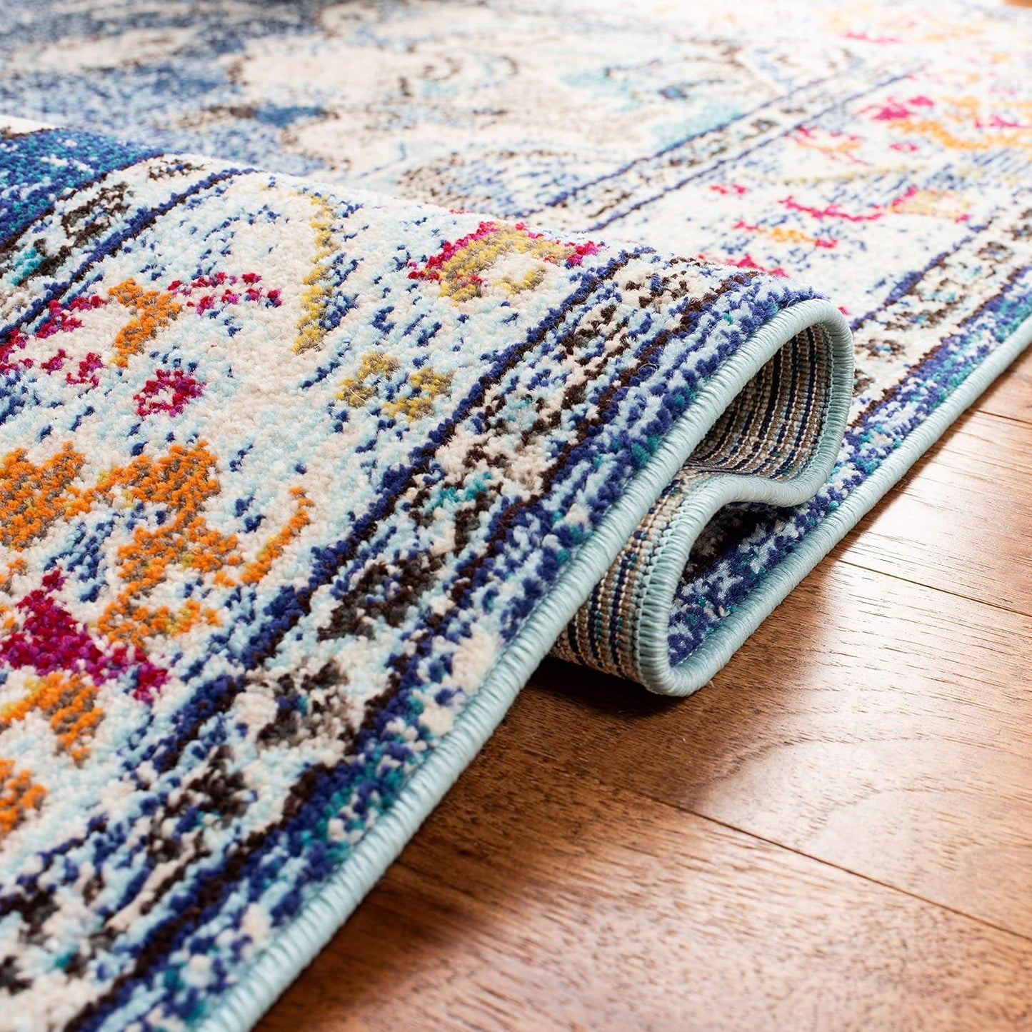 SAFAVIEH Monaco Collection Runner Rug - 2'2" x 10', Navy & Light Blue, Boho Chic Medallion Distressed Design, Non-Shedding & Easy Care, Ideal for High Traffic Areas in Living Room, Bedroom (MNC243N)