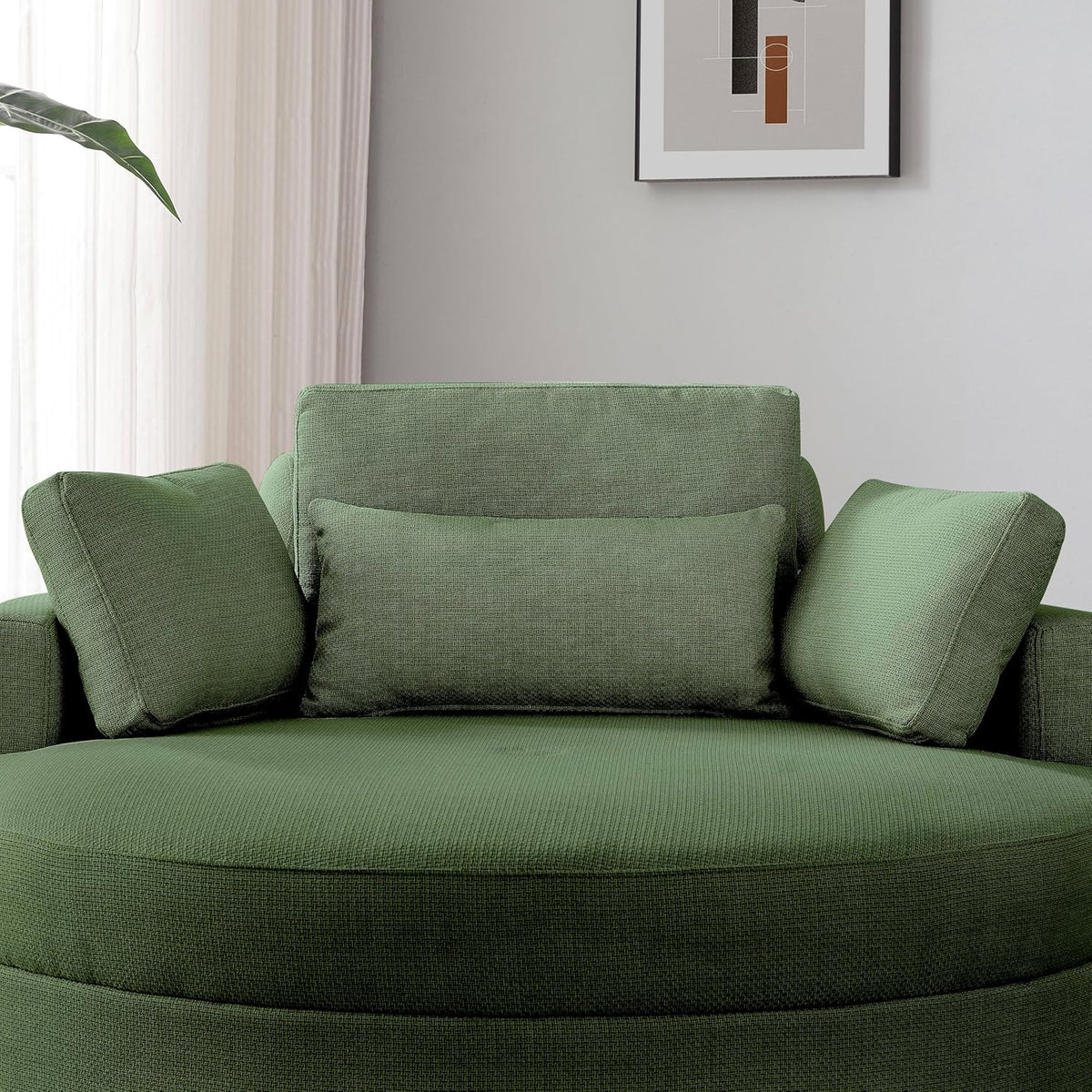 51.2'' Oversized Barrel Armchair with Storage Ottoman,Round Single Reading Upholstered Chairs,Recliner Sofa Chaise with 4 Movable Pillows for Living Room(Green+Linen)