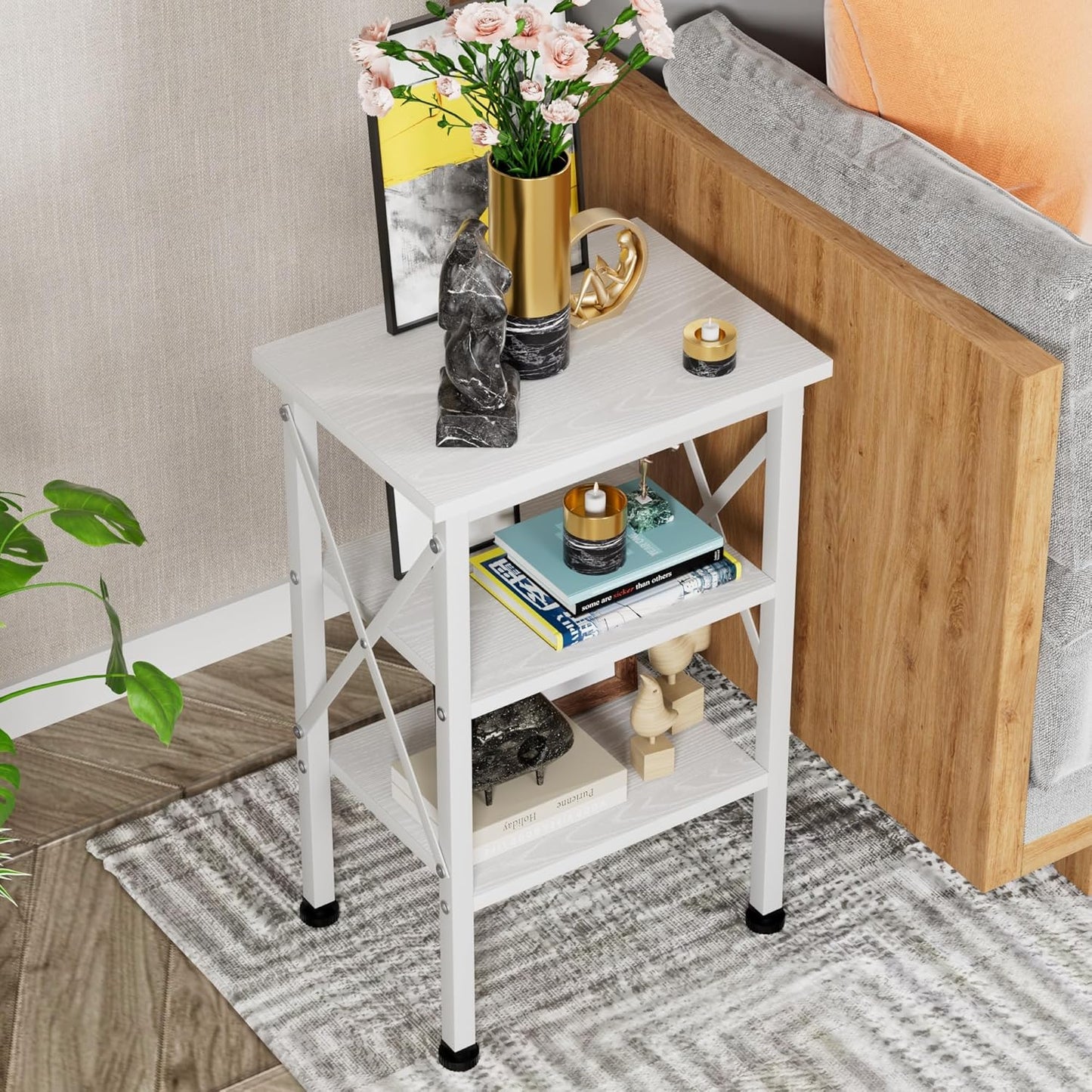 VECELO Modern Nightstands X-Design Side End Table Night Stand with Storage Shelf for Bedroom,Living Room,