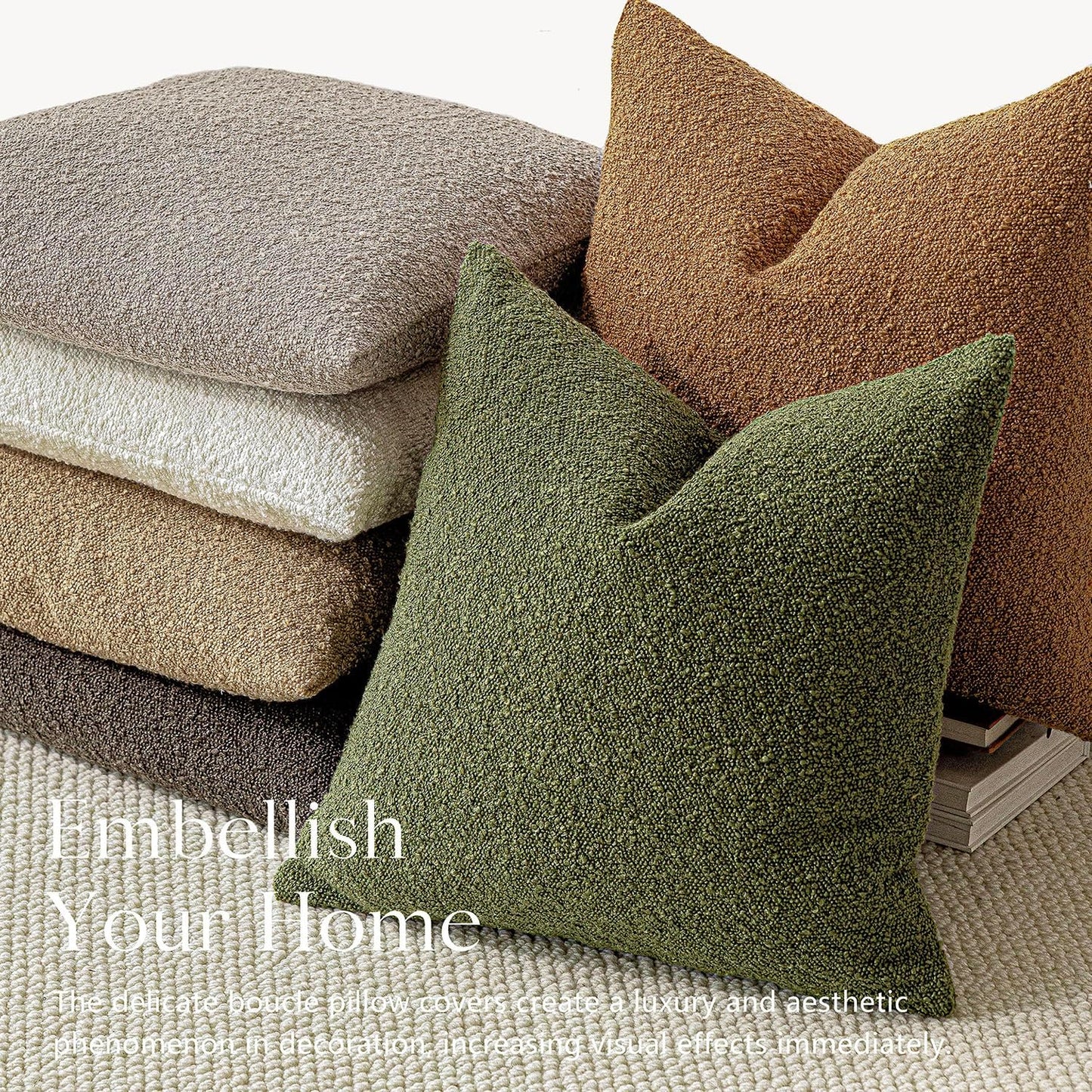 Foindtower Pack of 2 Modern Textured Boucle Throw Pillow Covers Accent Solid Decorative Lumbar Pillow Cases Cozy Couch Cushion Case for Chair Sofa Bedroom Living Room Home Decor, 12 x 20 Inch,Green