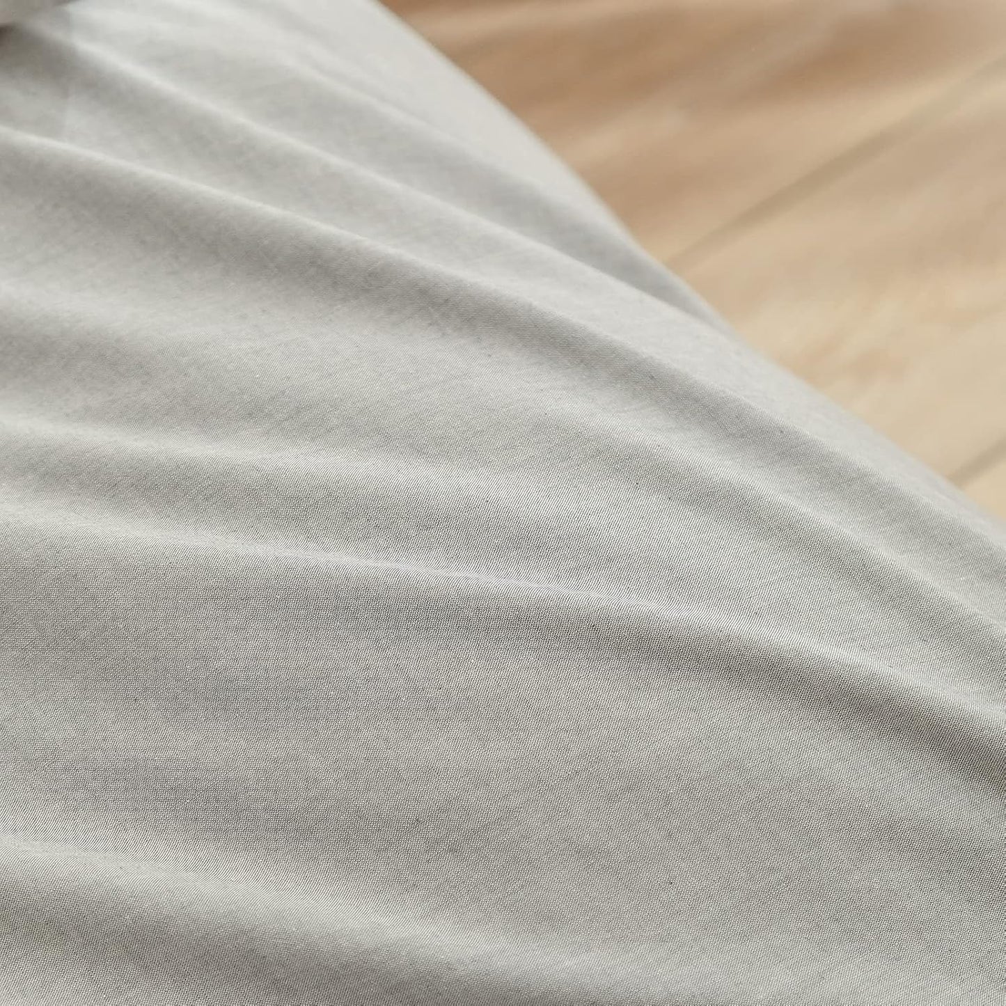 BESTOUCH Duvet Cover Set 100% Washed Cotton Linen Feel Super Soft Comfortable Chic Lightweight 3 PCs Home Bedding Set Solid Light Grey Queen