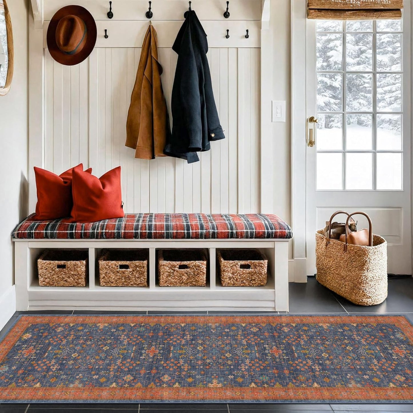Navy Blue Runner Rug 2x6 for Kitchen, Hallway, Mudroom, Laundry Room, Bathroom, Washable Non Slip Non Skid Rubber Backing Low Pile Stain Resistance