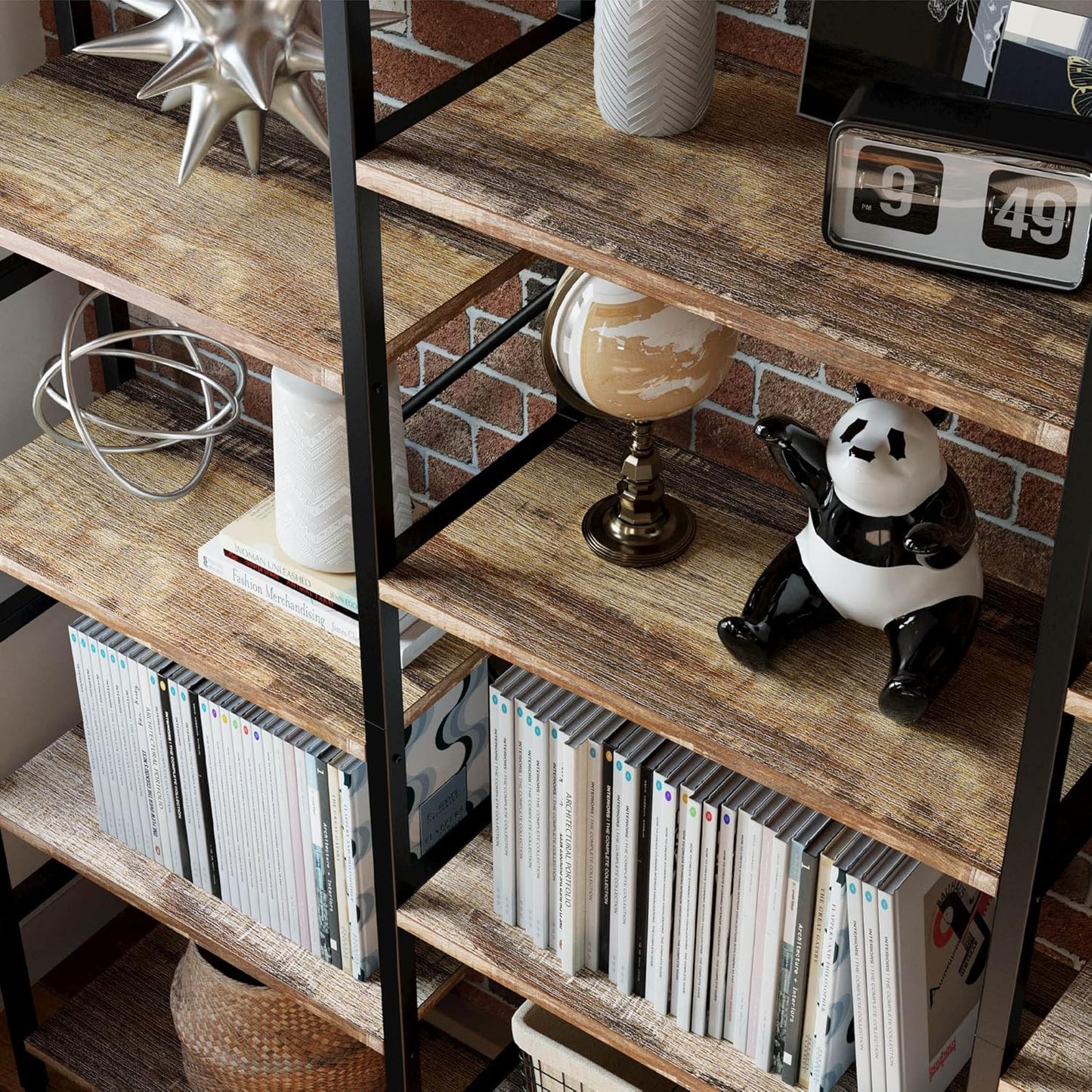IRONCK Bookcases and Bookshelves Triple Wide 5 Tiers Industrial Bookshelf, Large Etagere Bookshelf Open Display Shelves with Metal Frame for Living Room Bedroom Home Office