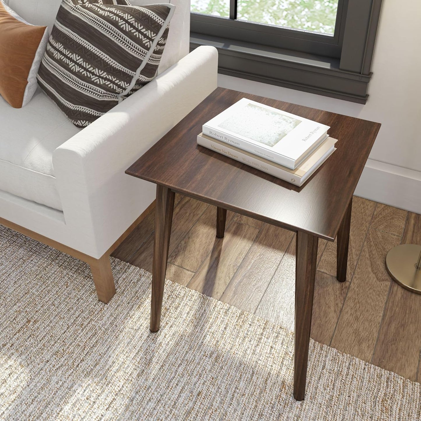 Plank+Beam Mid Century Modern Square Side Table, Couch Side Table, Small End Table for Office Space, Wooden Accent Table, Walnut