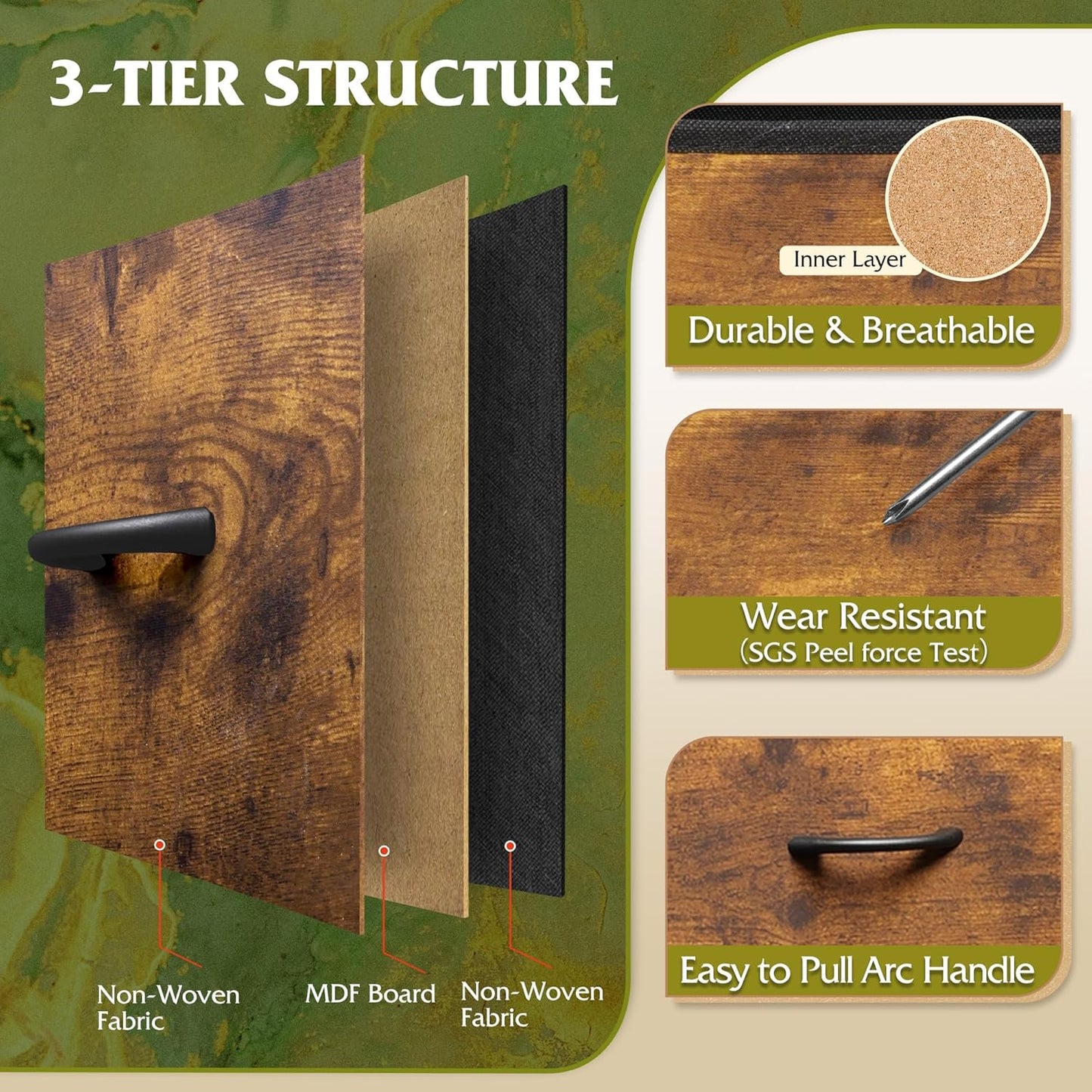 WLIVE Tall Dresser for Bedroom, 6 Drawer Dressers & Chests of Drawers, Fabric Dresser for Closet, Night Stand with Metal Frame, Storage Tower with Fabric Bins, Wood Top, Rustic Brown Wood Grain Print