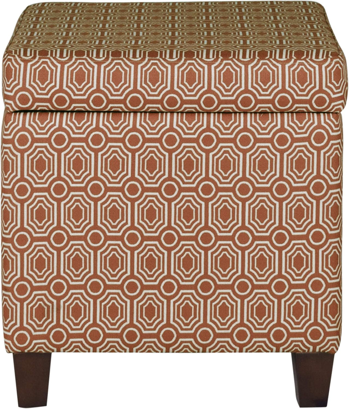 HomePop Upholstered Storage Cube Ottoman with Hinged Lid, Orange Geometric 17" x 17" x 18"