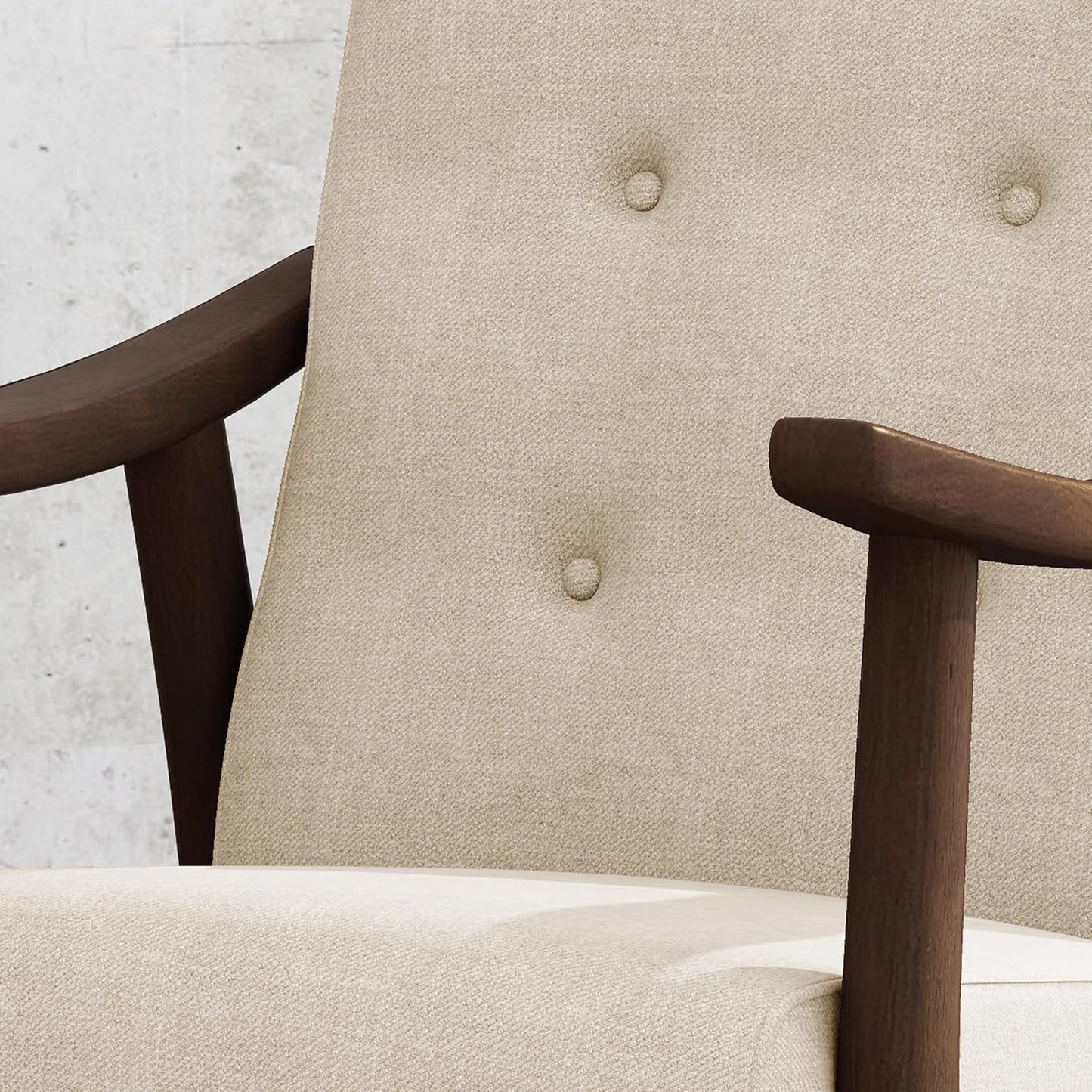 Ball & Cast Accent Chair Wide Armrest Mid-Century Lounge Living Room Chairs with Button Tufting,Wood Frame Seating Furniture for Bedroom,Apartment,Beige