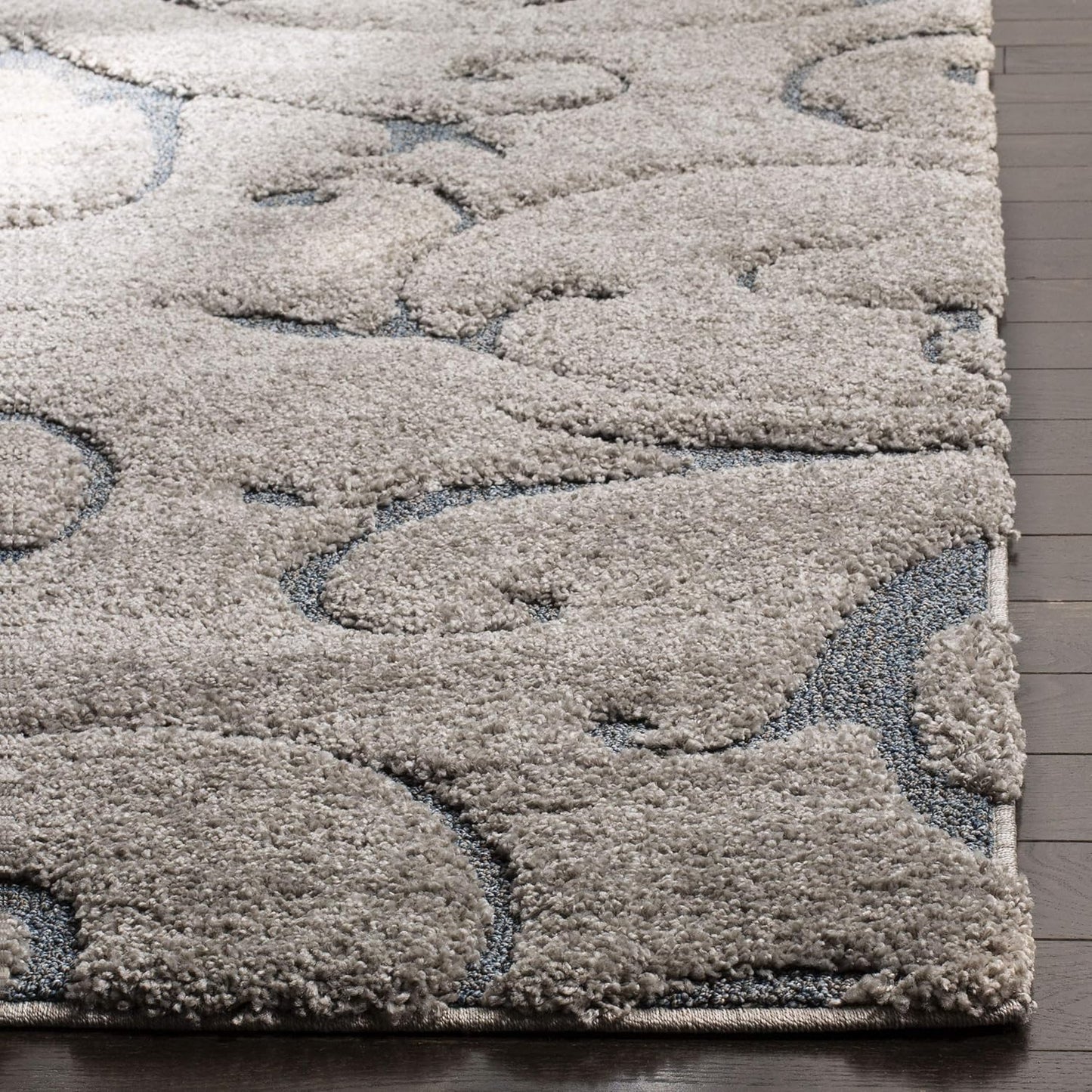 SAFAVIEH Florida Shag Collection Runner Rug - 2'3" x 15', Grey & Light Blue, Scroll Design, Non-Shedding & Easy Care, 1.2-inch Thick Ideal for High Traffic Areas in Living Room, Bedroom (SG455-1160)