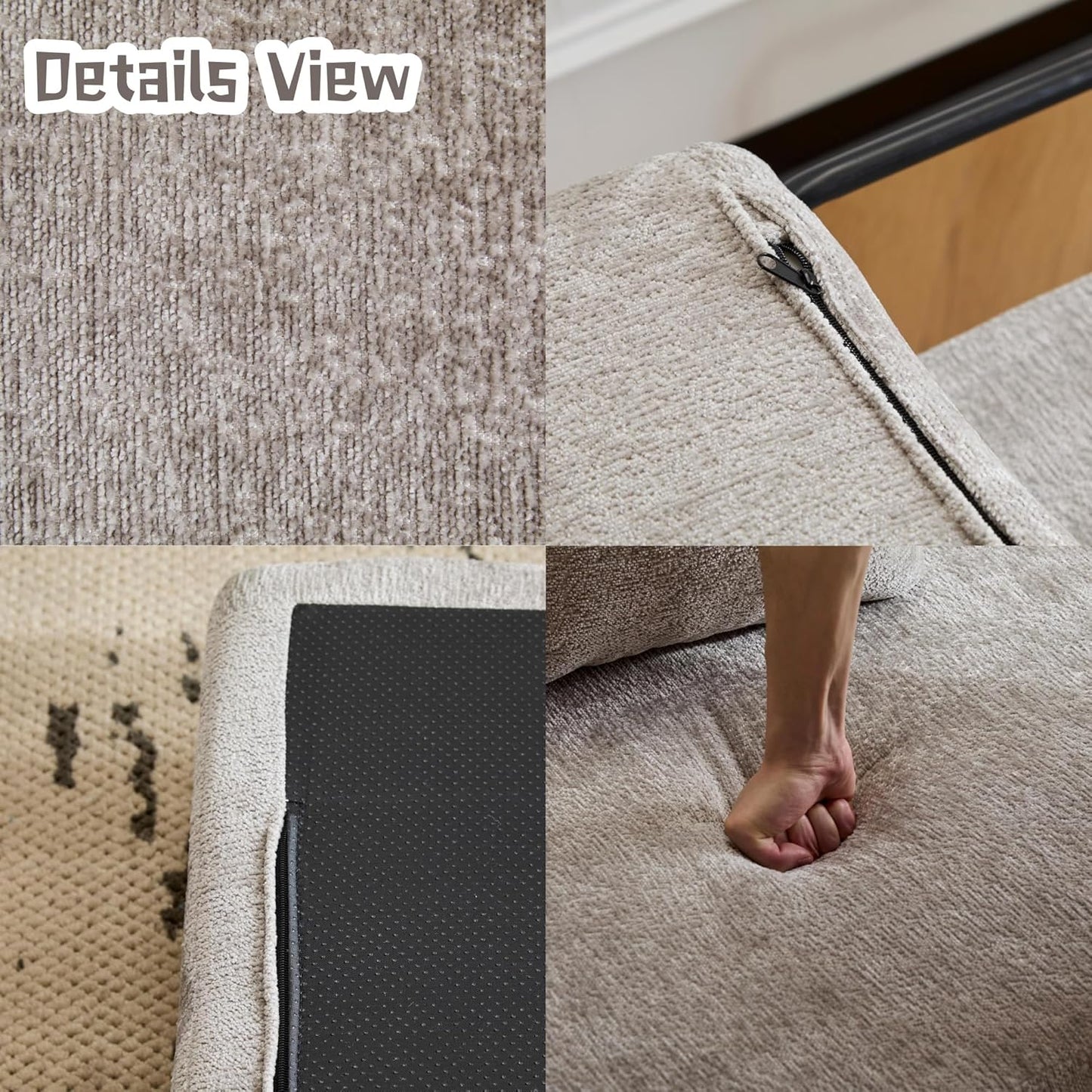 Convertible Sofa Bed, Compression Futon Sofa with Pillows & Armrest, Foldable Mattress Couch with Fixed-Shape Frame, Comfy Couch Lounge Sleeper Bed for Living Room Bedroom, Light Gray