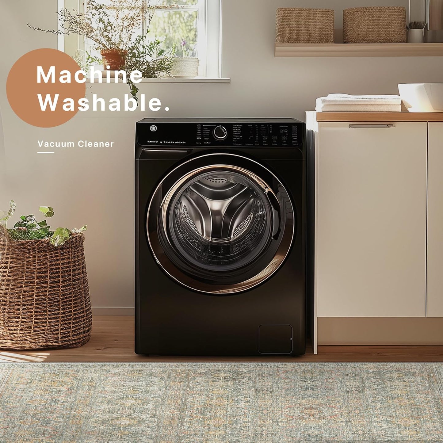 10X14 Area Rugs Machine Washable Rugs for Living Room, Vintage Boho Large Rugs for Bedroom Dining Room, Non Slip Indoor Soft Distressed Lightweight Thin Low Pile Carpet, Turmeric