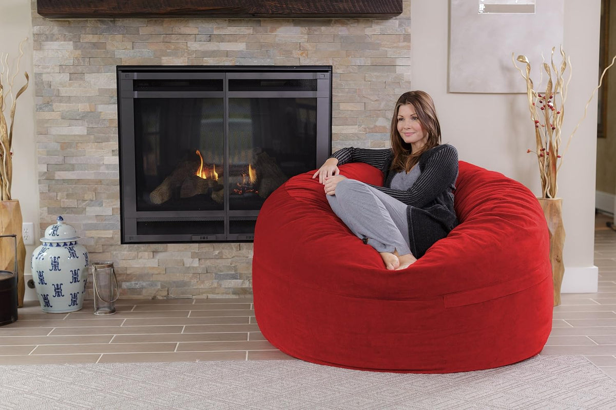 Chill Sack Bean Bag Chair - 5' Giant Memory Foam Lounge Chair with Soft Microfiber Cover β Cozy Furniture for Living Room, Dorm, & Kids' Rooms β Comfortable 5 Ft, Pebble Lounge Sofa, Red