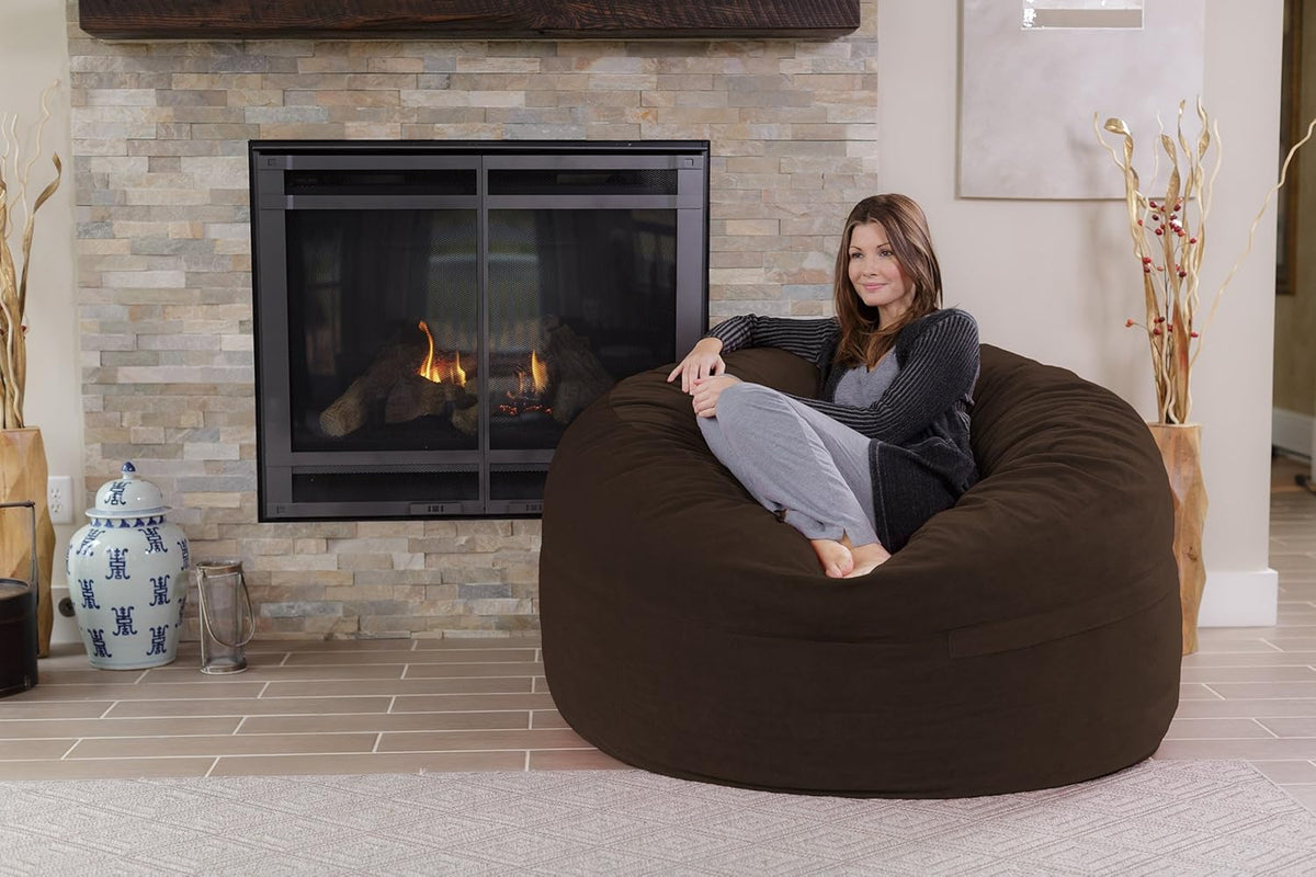 Chill Sack Bean Bag Chair - 5' Giant Memory Foam Lounge Chair with Soft Microfiber Cover β Cozy Furniture for Living Room, Dorm, & Kids' Rooms β Comfortable 5 Ft, Pebble Lounge Sofa, Brown