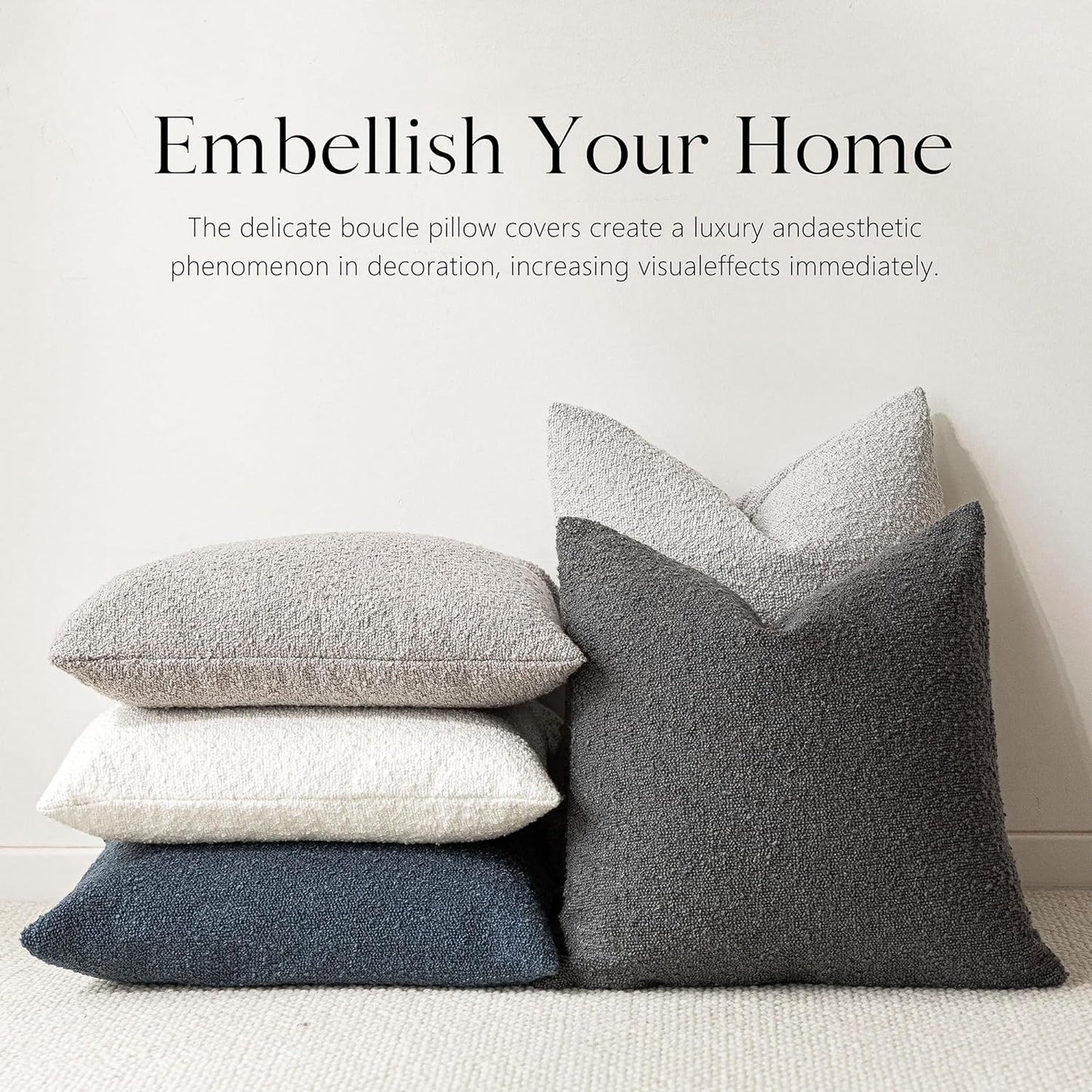 Foindtower Pack of 2 Textured Boucle Throw Pillow Covers Accent Solid Decorative Pillow Cases Cozy Woven Couch Cushion Case for Sofa Bedroom Living Room Home Decor, 20 x 20 Inch,Dark Grey