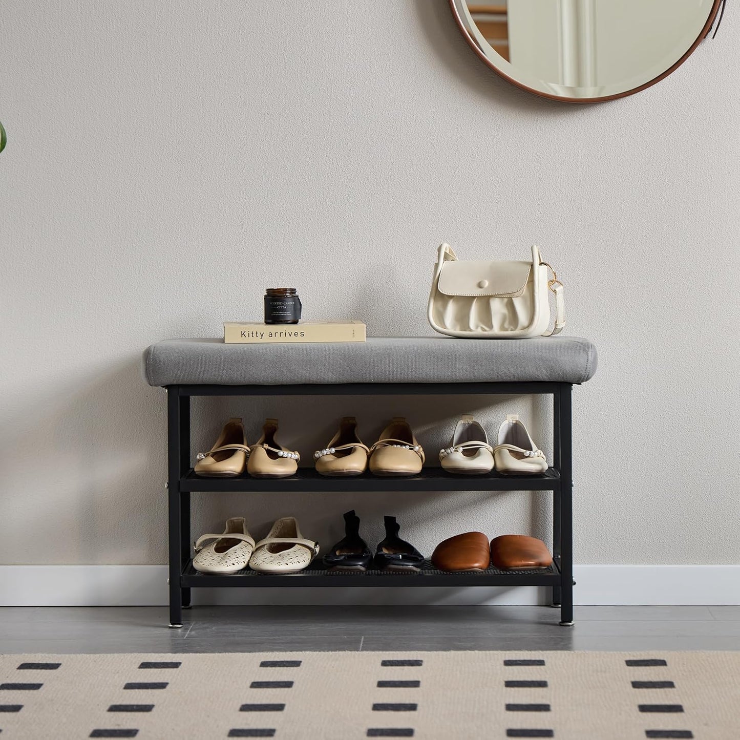 Shoe Rack Shoe Bench Shoe Organizer Storage Rack for Hallway Bedroom Living Room with Comfortable Seat Cushion 80x30x50cm (80cm Grey)