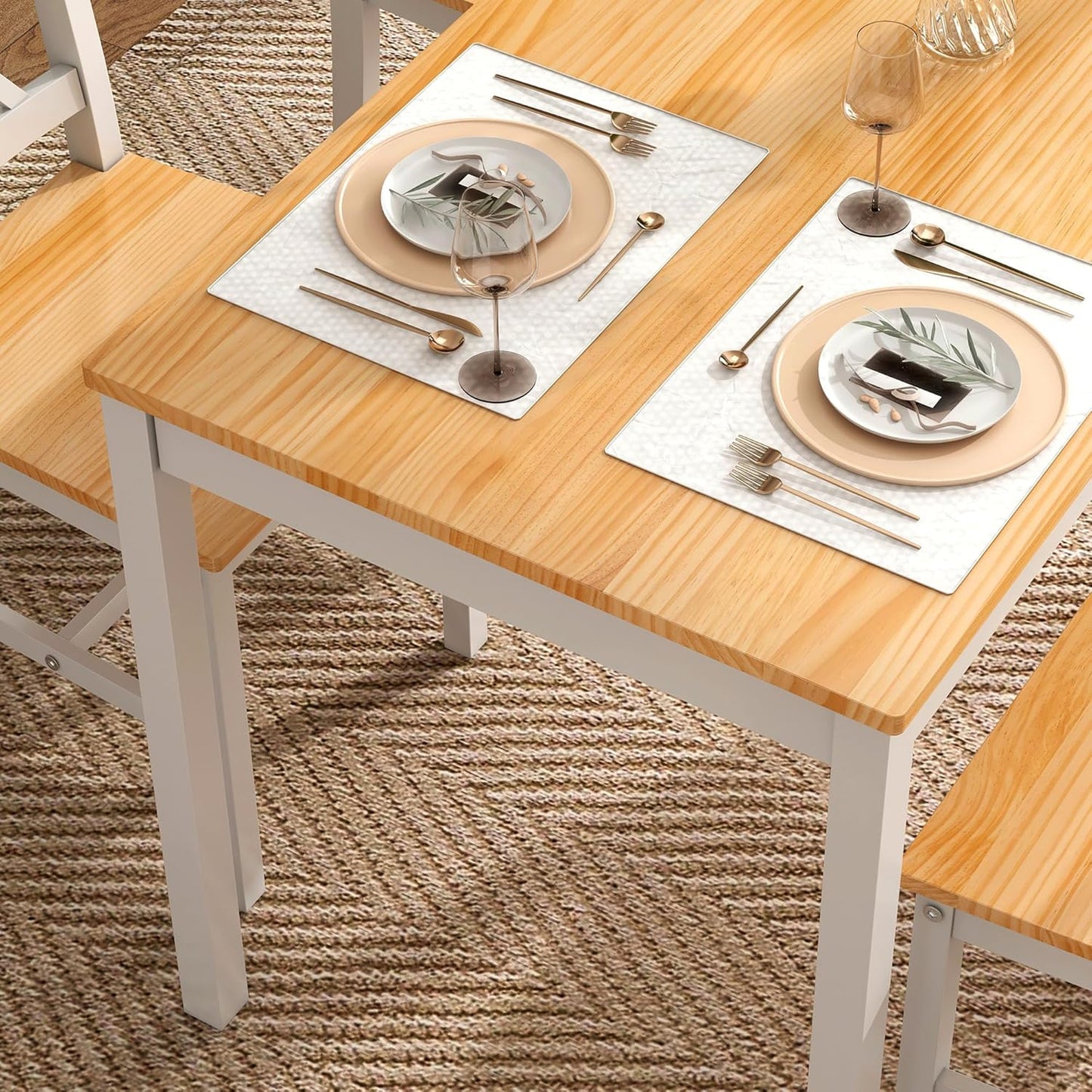 sogesfurniture Dining Table Set for 4,Dinette Set for 4 Small Space,5 Pieces Dining Table for Kitchen, Dining Room 42.5'', Pine Wood,Oak&White