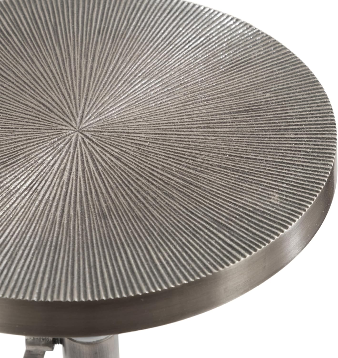 Kate and Laurel Engles Traditional Adjustable-Height Pedestal Drink Table; 10 x 10 x 30; Antique Silver; Vintage Round Indoor Metal Plant Stand with Embossed Sunburst Pattern