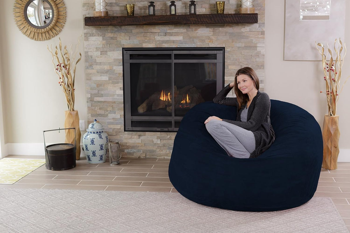 Chill Sack Bean Bag Chair - 5' Giant Memory Foam Lounge Chair with Soft Microfiber Cover β Cozy Furniture for Living Room, Dorm, & Kids' Rooms β Comfortable 5 Ft, Microsuede Lounge Sofa, Navy