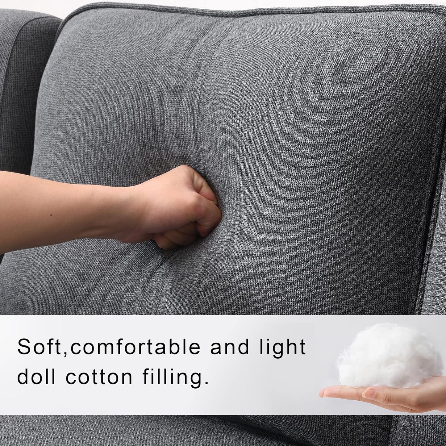 104" 4-Seater Modern Linen Fabric Sofa with Armrest Pockets,Minimalist Style Wood Frame Couch,w/ 4 Pillows,for Living Room,Apartment,Office,Dark Grey