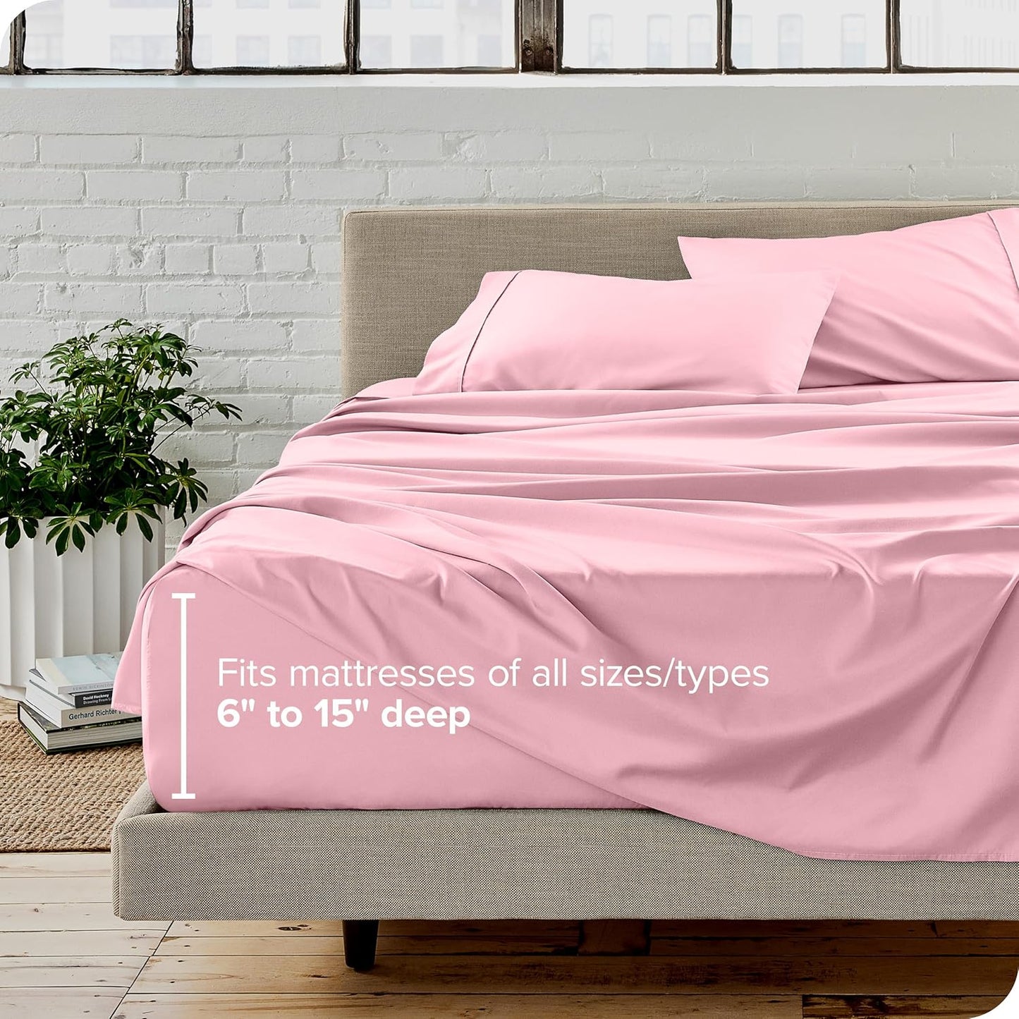 Bare Home Split Head Flex King Sheet Set - 1800 Ultra-Soft Microfiber Bed Sheets - Double Brushed - Deep Pockets - Easy Fit - 4 Piece Set - FlexTop King Bedding (Split Head Flex King, Light Pink)