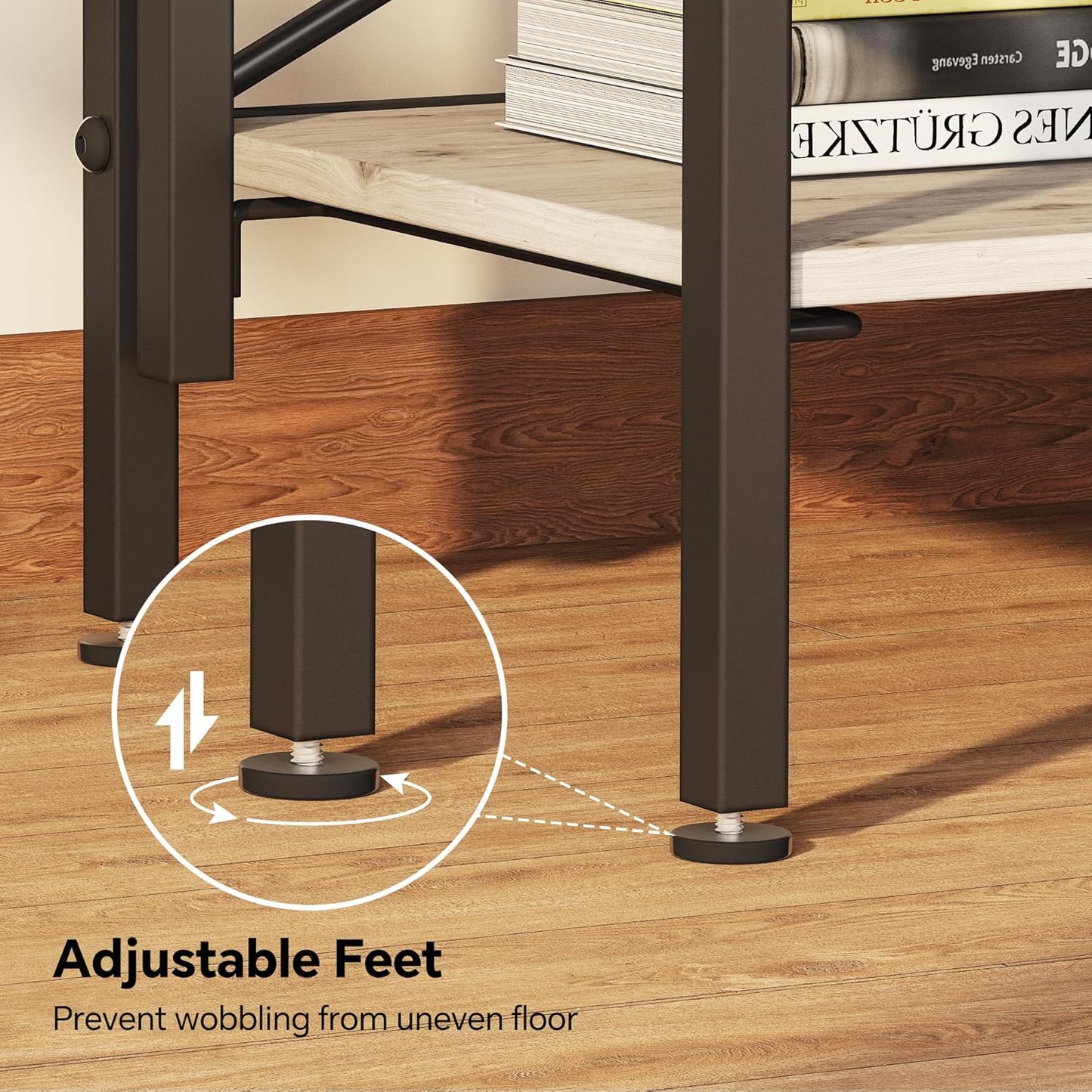 Folding Bookshelf,4 Tier Bookcase Foldable Shelf with X-Bracket Design, Adjustable Feet, Space Saving Storage for Living Room, Office, Brownish