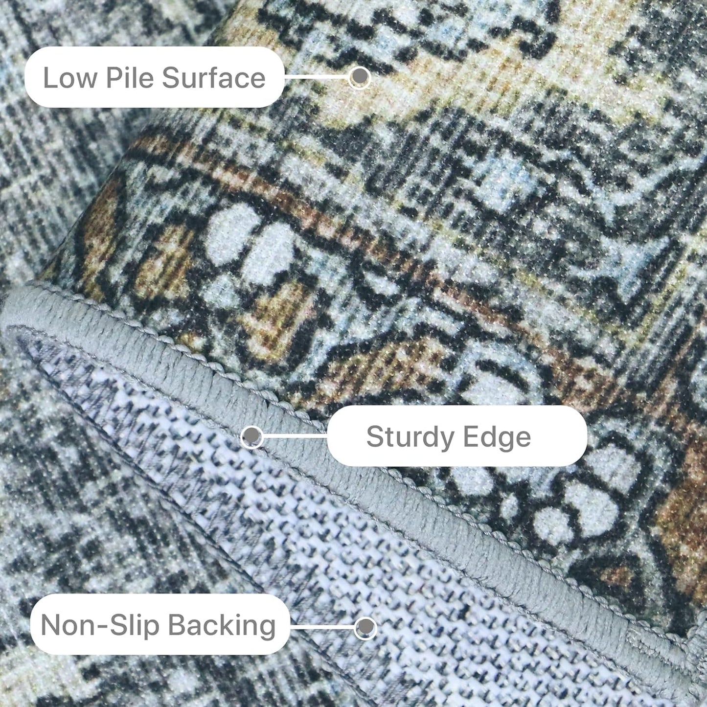 8X10 Area Rugs Machine Washable Rugs for Living Room, Vintage Boho Large Rugs for Bedroom Dining Room, Non Slip Indoor Soft Distressed Lightweight Thin Low Pile Carpet, Slate Grey