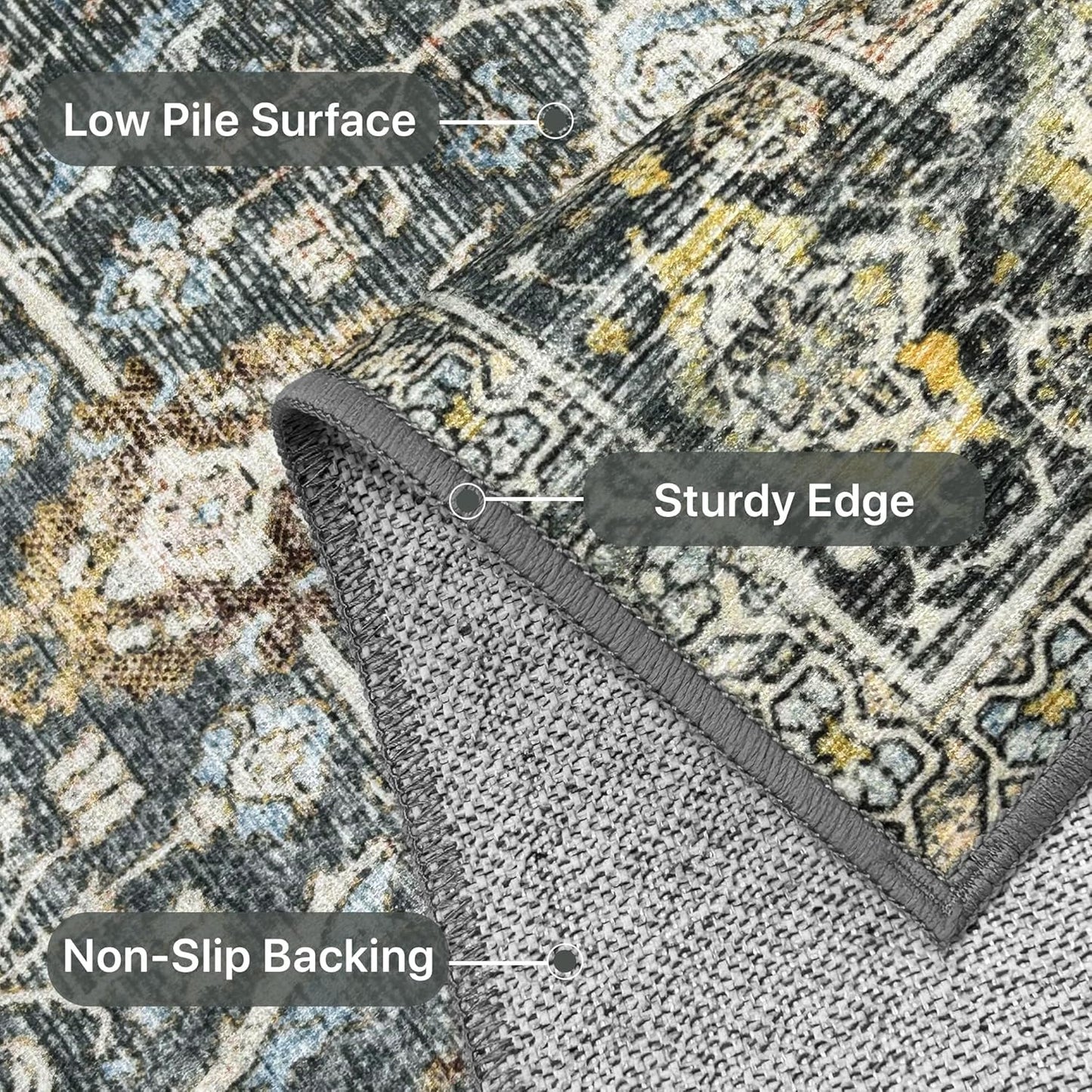 8X10 Area Rugs Machine Washable Rugs for Living Room, Vintage Boho Large Rugs for Bedroom Dining Room, Non Slip Indoor Soft Distressed Lightweight Thin Low Pile Carpet, Terracotta