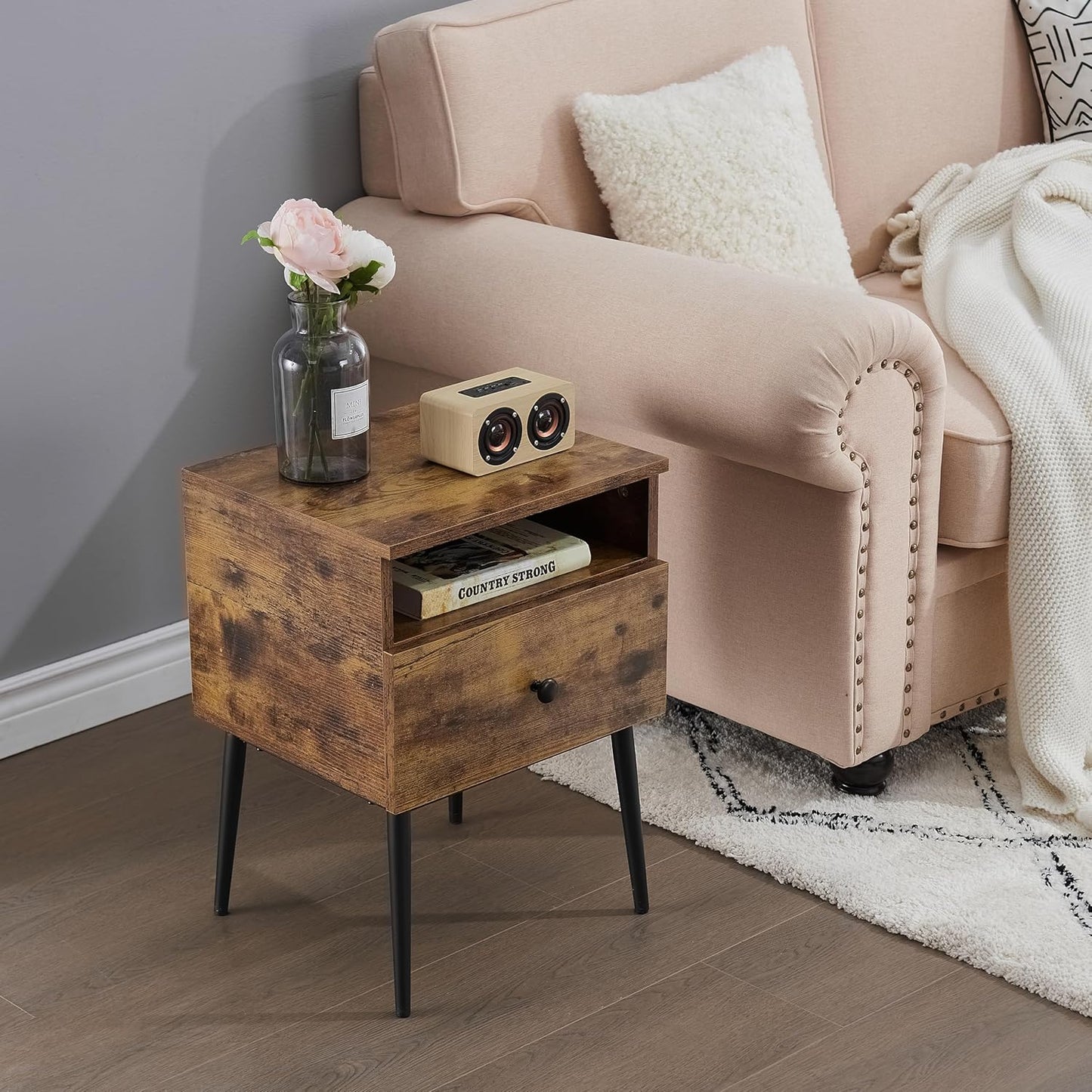 VECELO Modern Nightstands Set of 2,Square End Side Table with Drawer and Storage Space for Bedroom and Living Room