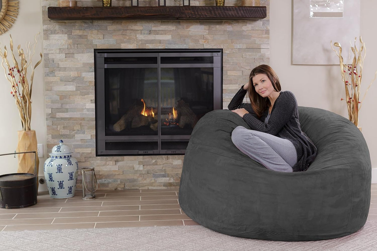 Chill Sack Bean Bag Chair - 5' Giant Memory Foam Lounge Chair with Soft Microfiber Cover β Cozy Furniture for Living Room, Dorm, & Kids' Rooms β Comfortable 5 Ft, Microsuede Lounge Sofa, Charcoal
