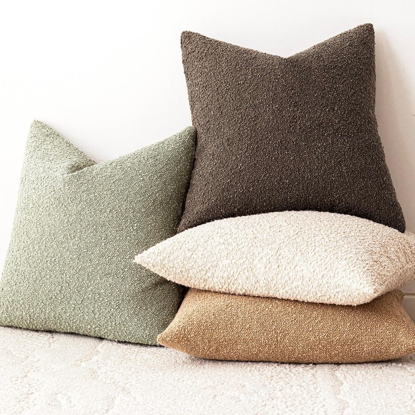 Foindtower Pack of 2 Textured Boucle Throw Pillow Covers Accent Solid Decorative Pillow Cases Cozy Woven Couch Cushion Case for Sofa Bedroom Living Room Home Decor 20x20 Inch Dirty Sage Green
