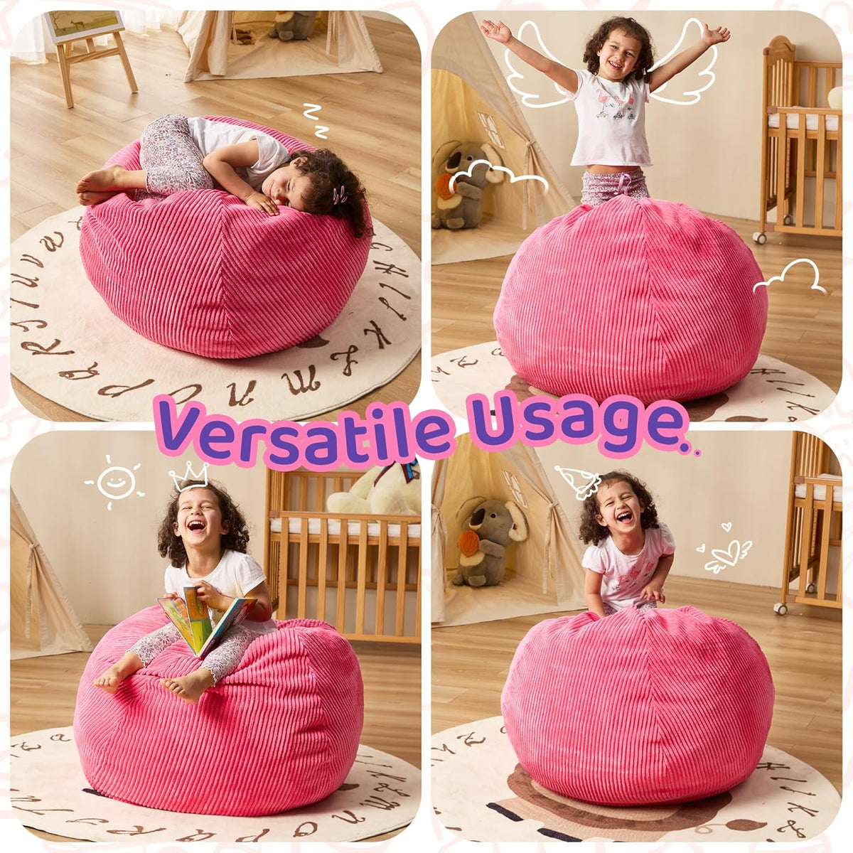 Bean Bag Chairs Teardrop Bean Bag Chair Beanbag Chair with Memory Foam Filled Machine Washable Cover for Living Room, Bedroom (Small,Pink)
