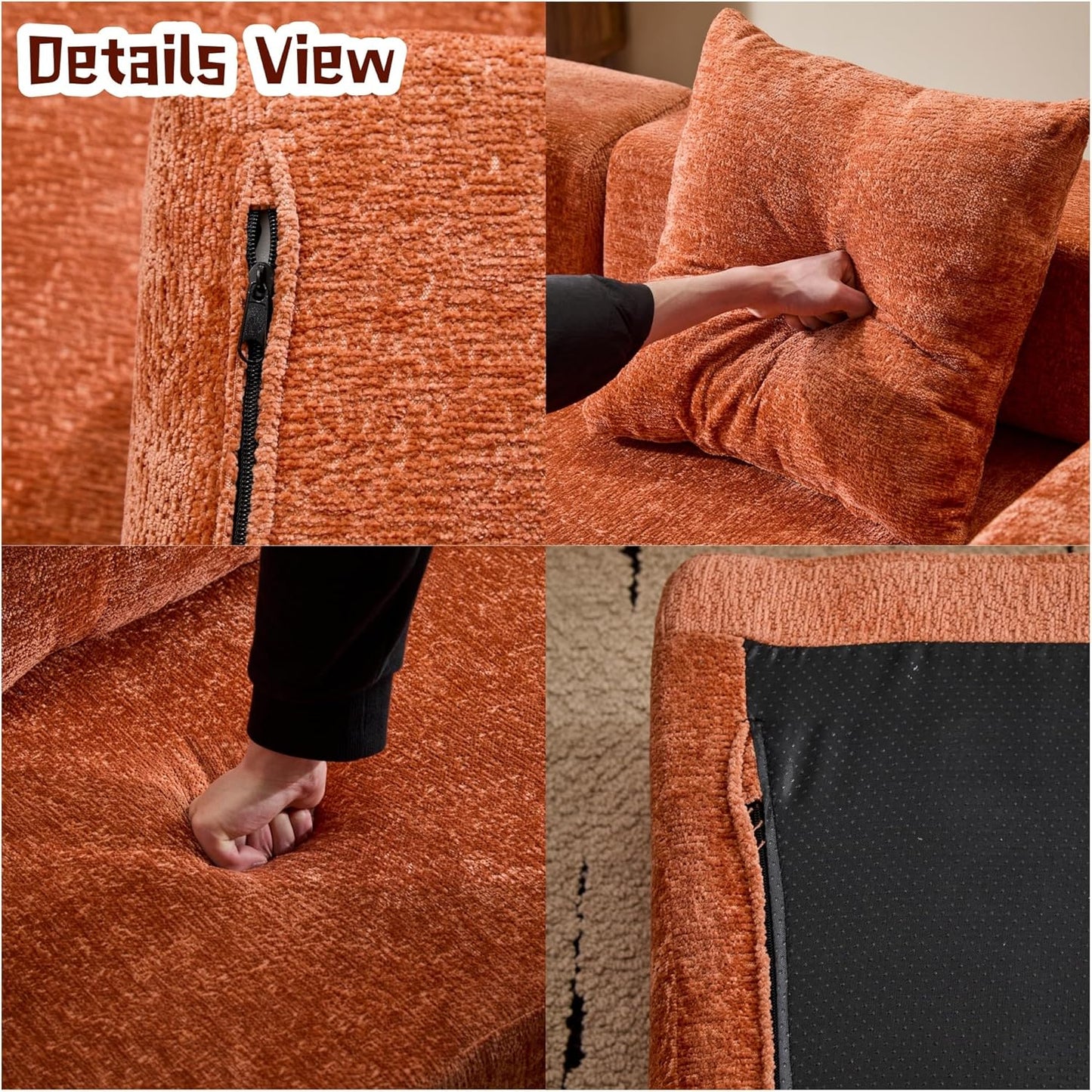 Convertible Sofa Bed, Compression Futon Sofa with Pillows & Armrest, Foldable Mattress Couch with Fixed-Shape Frame, Comfy Couch Lounge Sleeper Bed for Living Room Bedroom, Orange