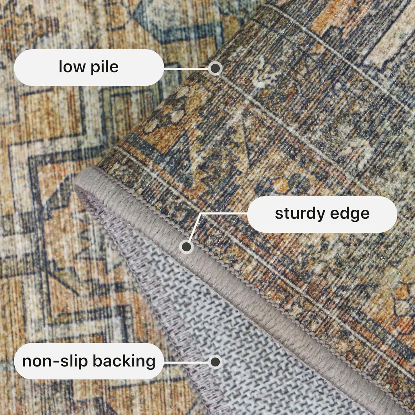 GENIMO 2x7 Runner Rugs for Hallway, Machine Washable Non Slip Vintage Rugs, Low Pile Lightweight Soft Print Rug for enrtyway, Corridor, Home Office, Kitchen, Warm Taupe