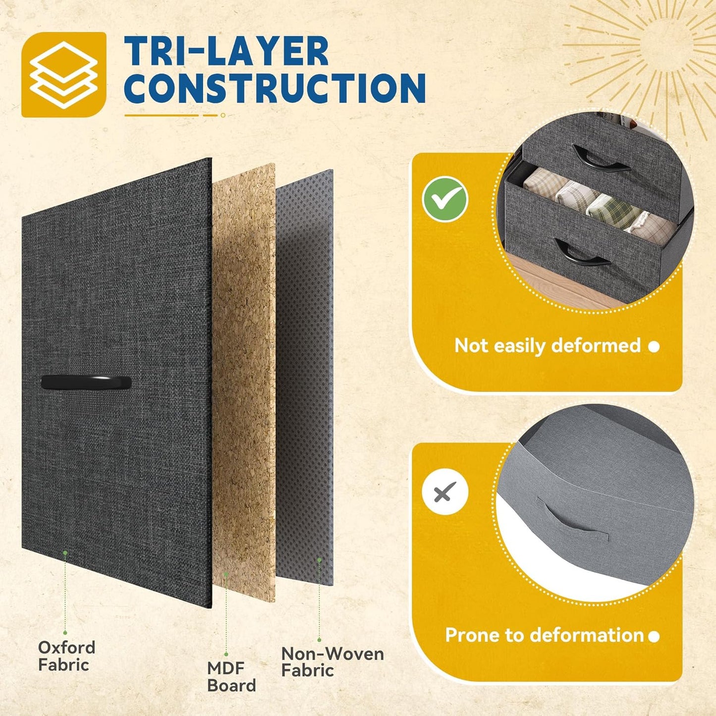 DWVO 10 Drawer Dresser - Fabric Storage Tower, Organizer Unit for Bedroom, Living Room, Hallway, Closets - Sturdy Steel Frame, Wooden Top & Easy Pull Fabric Bins