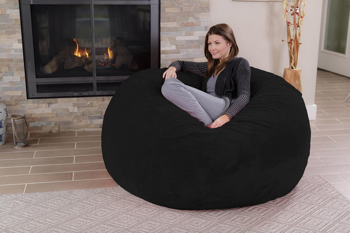 Chill Sack Bean Bag Chair - 5' Giant Memory Foam Lounge Chair with Soft Microfiber Cover β Cozy Furniture for Living Room, Dorm, & Kids' Rooms β Comfortable 5 Ft, Ultrafur Lounge Sofa, Black