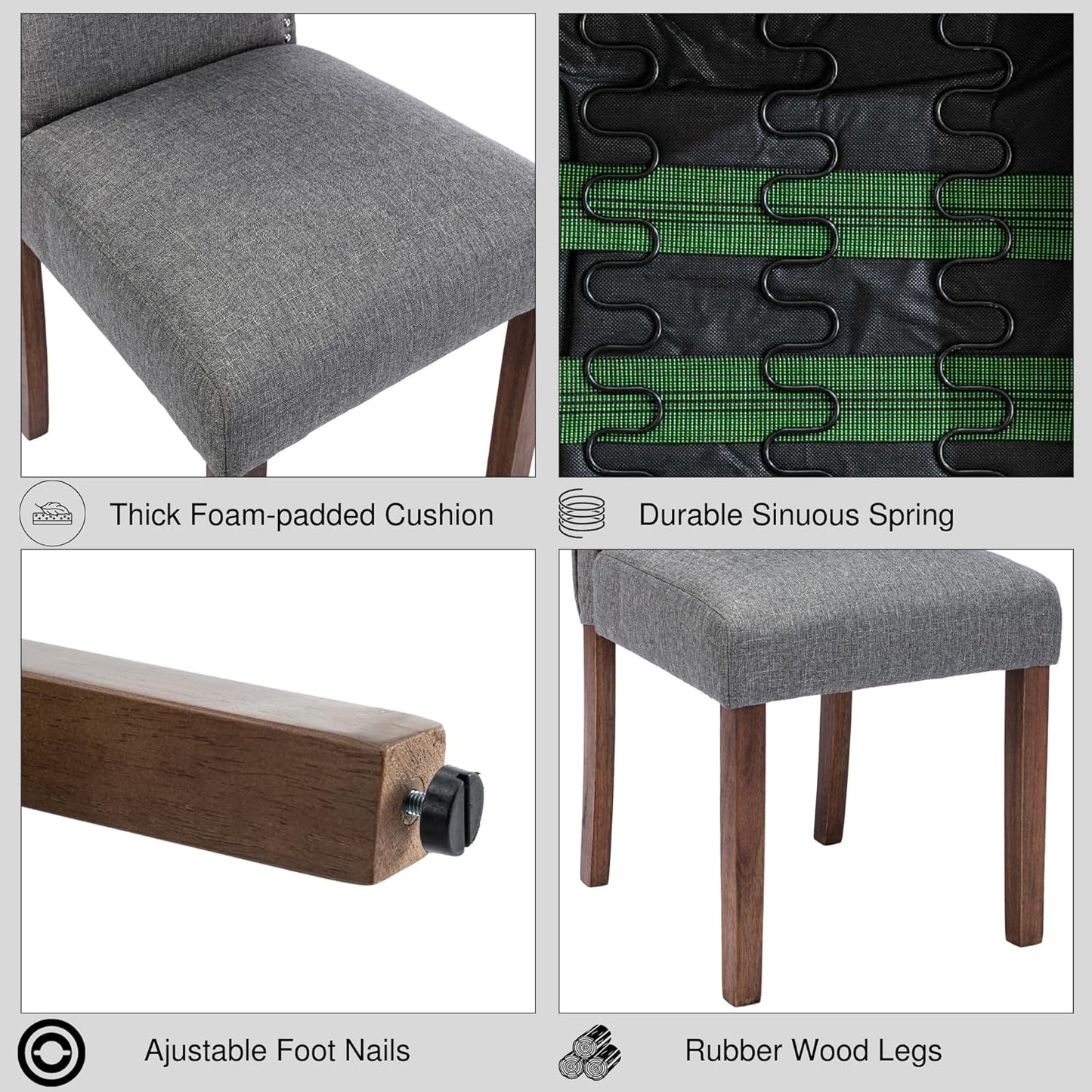 Stylish Upholstered Parsons Dining Chair with Silver Nailhead Trim and Sturdy Solid Wood Legs