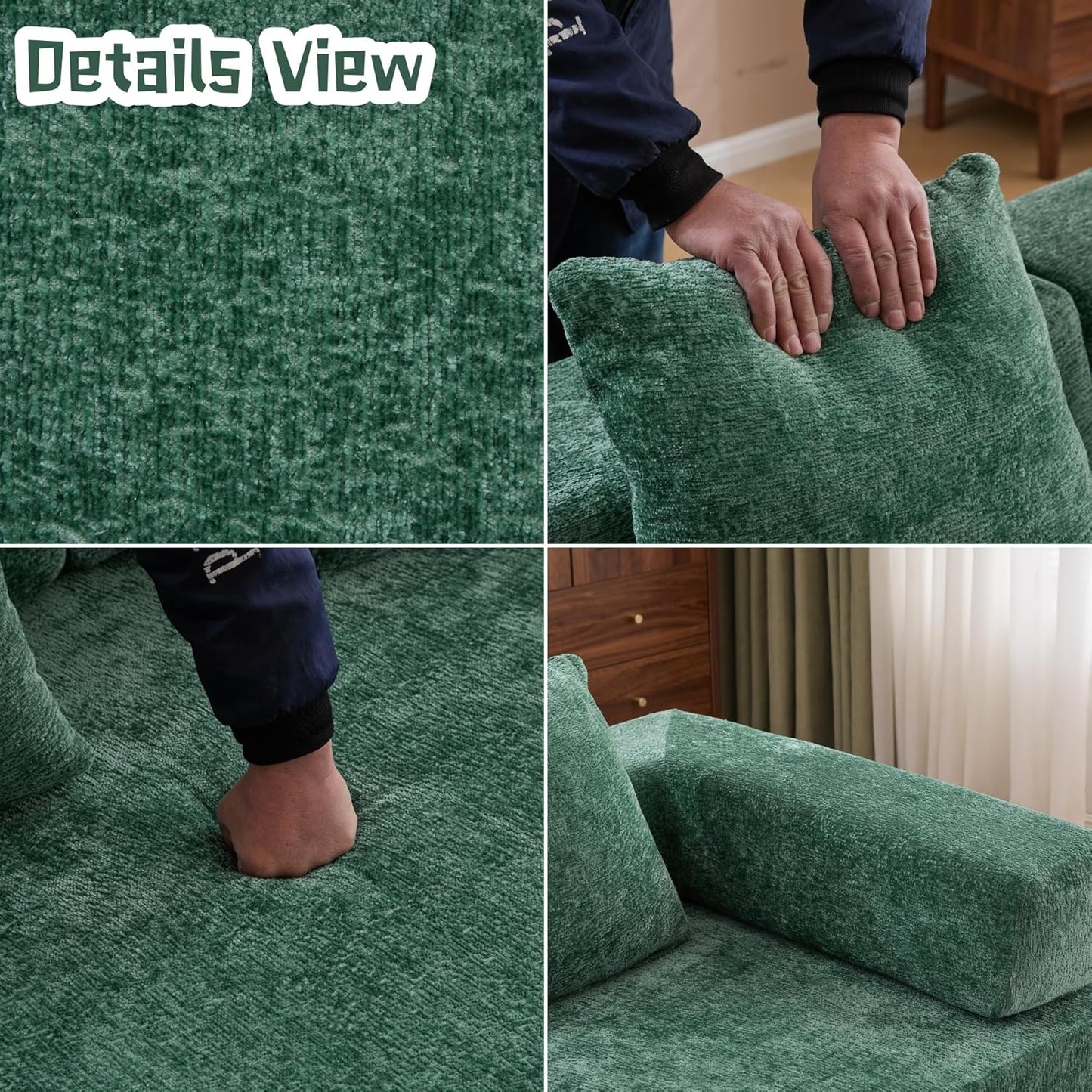 Convertible Sofa Bed, Compression Futon Sofa with Pillows & Armrest, Foldable Mattress Couch with Fixed-Shape Frame, Comfy Couch Lounge Sleeper Bed for Living Room Bedroom, Dark Green