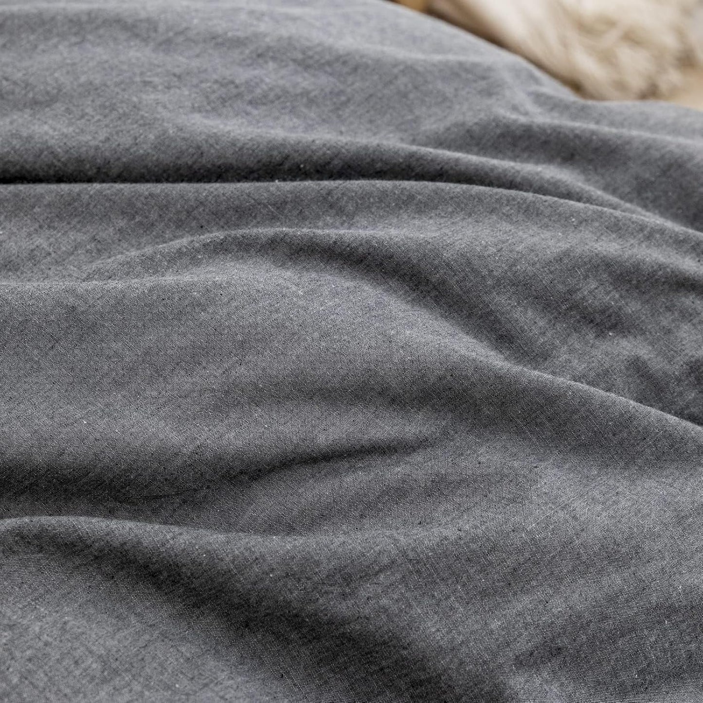 BESTOUCH Duvet Cover Set 100% Washed Cotton Linen Feel Super Soft Comfortable Chic Lightweight 3 PCs Home Bedding Set Solid Dark Black Oversized Full