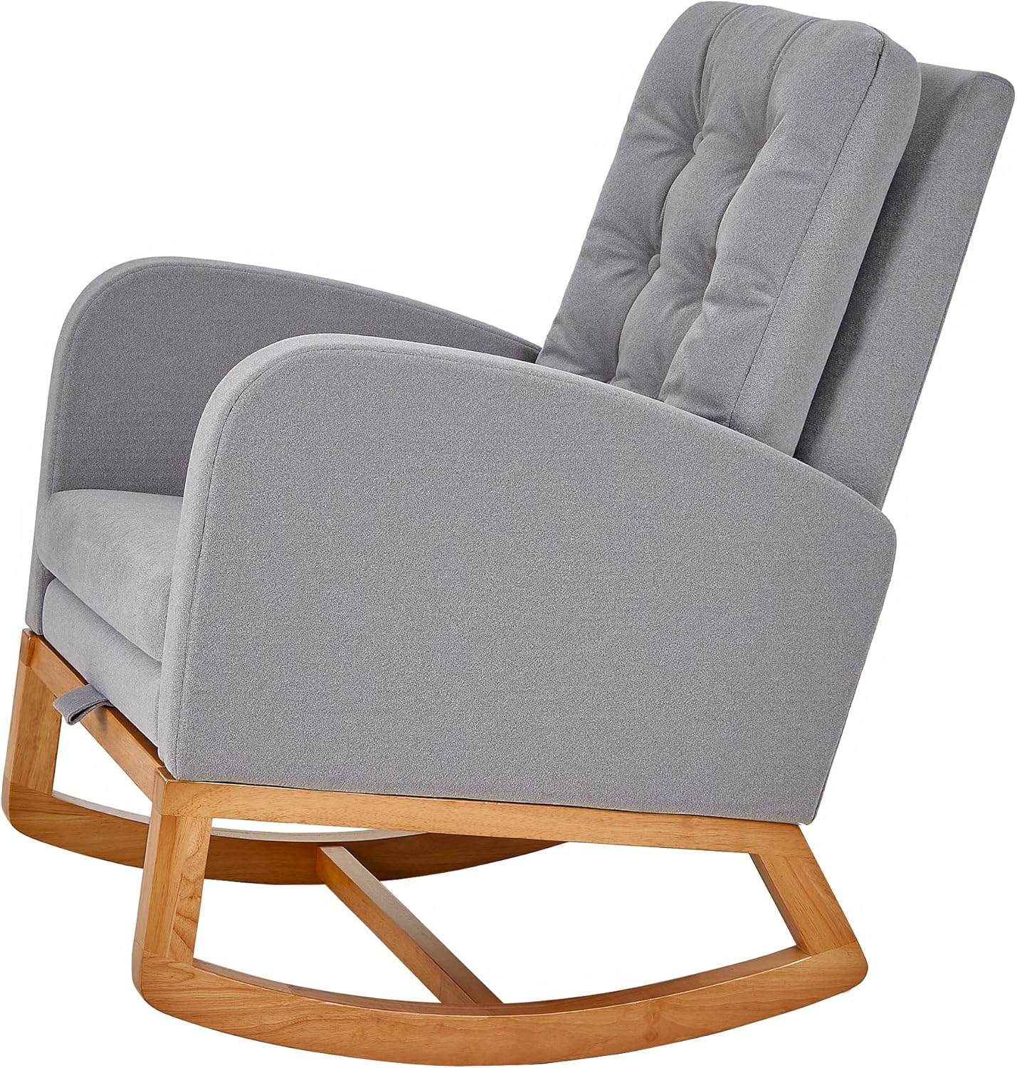 VECELO Rocking Chair Nursery, Modern Sherpa Glider Rocker Accent Arm Chair with High Back and Side Pocket, Cozy Rocking Armchair for LivingRoom, Bedroom, Gray