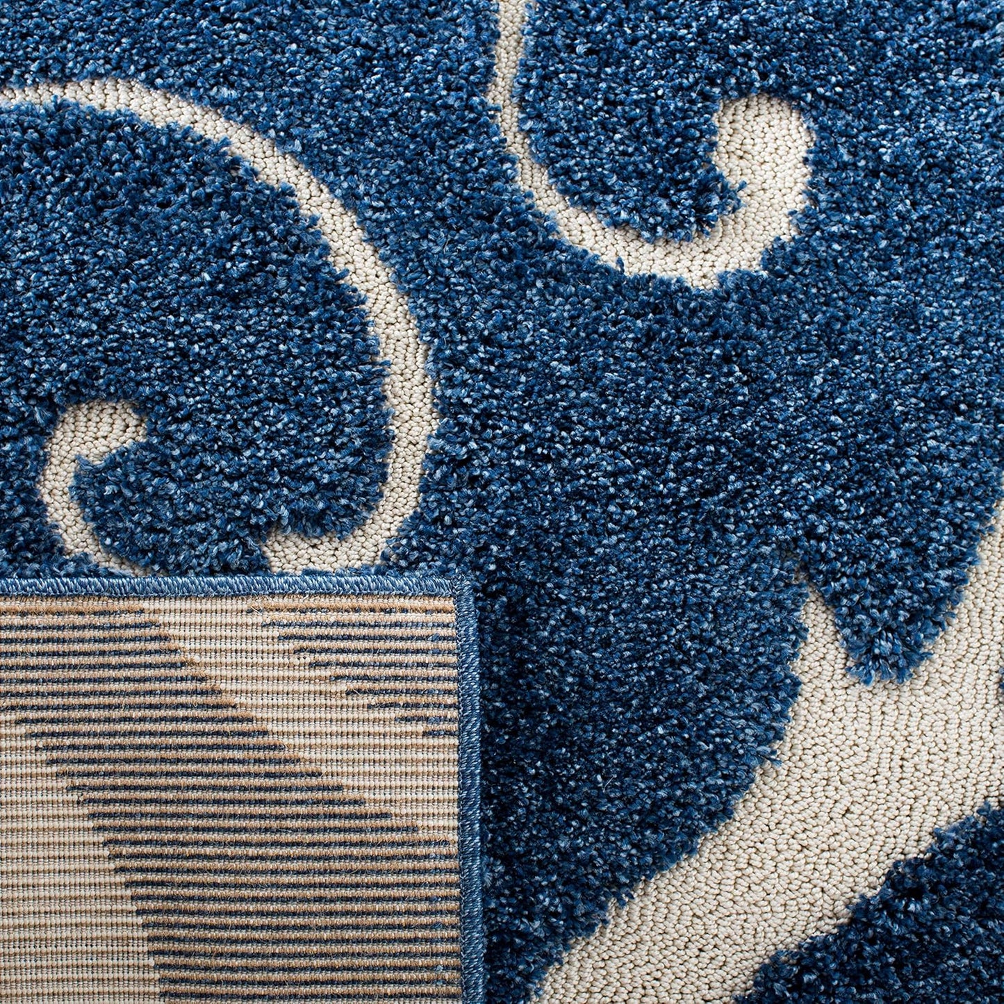 SAFAVIEH Florida Shag Collection Area Rug - 8'6" x 12', Dark Blue & Cream, Scroll Design, Non-Shedding & Easy Care, 1.2-inch Thick Ideal for High Traffic Areas in Living Room, Bedroom (SG455-6511)
