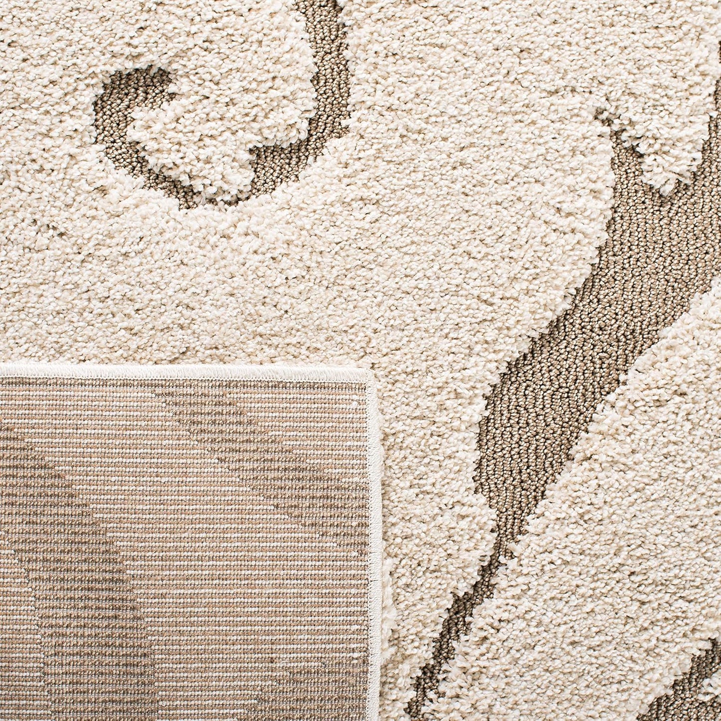 SAFAVIEH Florida Shag Collection Area Rug - 9' Square, Cream & Beige, Scroll Design, Non-Shedding & Easy Care, 1.2-inch Thick Ideal for High Traffic Areas in Living Room, Bedroom (SG455-1113)