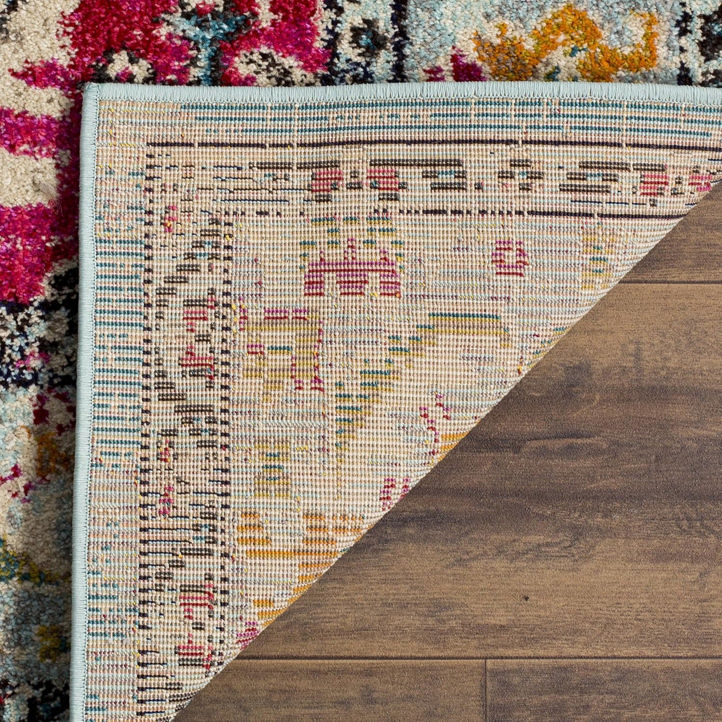 SAFAVIEH Monaco Collection Area Rug - 11' Square, Light Blue & Fuchsia, Boho Chic Medallion Distressed Design, Non-Shedding & Easy Care, Ideal for High Traffic Areas in Living Room, Bedroom (MNC243J)