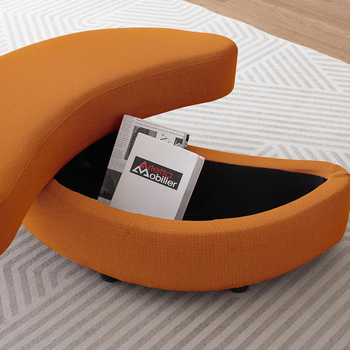 51.2'' Oversized Barrel Armchair with Storage Ottoman,Round Single Reading Upholstered Chairs,Recliner Sofa Chaise with 4 Movable Pillows for Living Room(Orange+Linen)