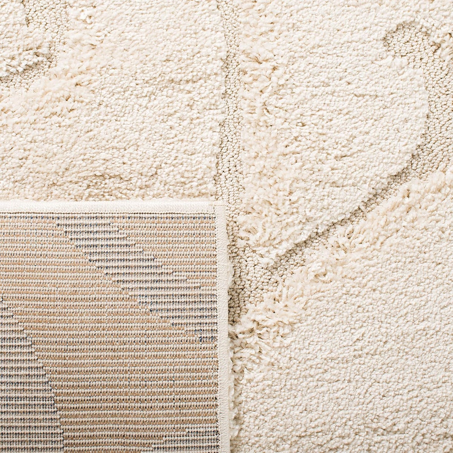 SAFAVIEH Florida Shag Collection Area Rug - 11' Square, Creme & Creme, Scroll Design, Non-Shedding & Easy Care, 1.2-inch Thick Ideal for High Traffic Areas in Living Room, Bedroom (SG455-1111)